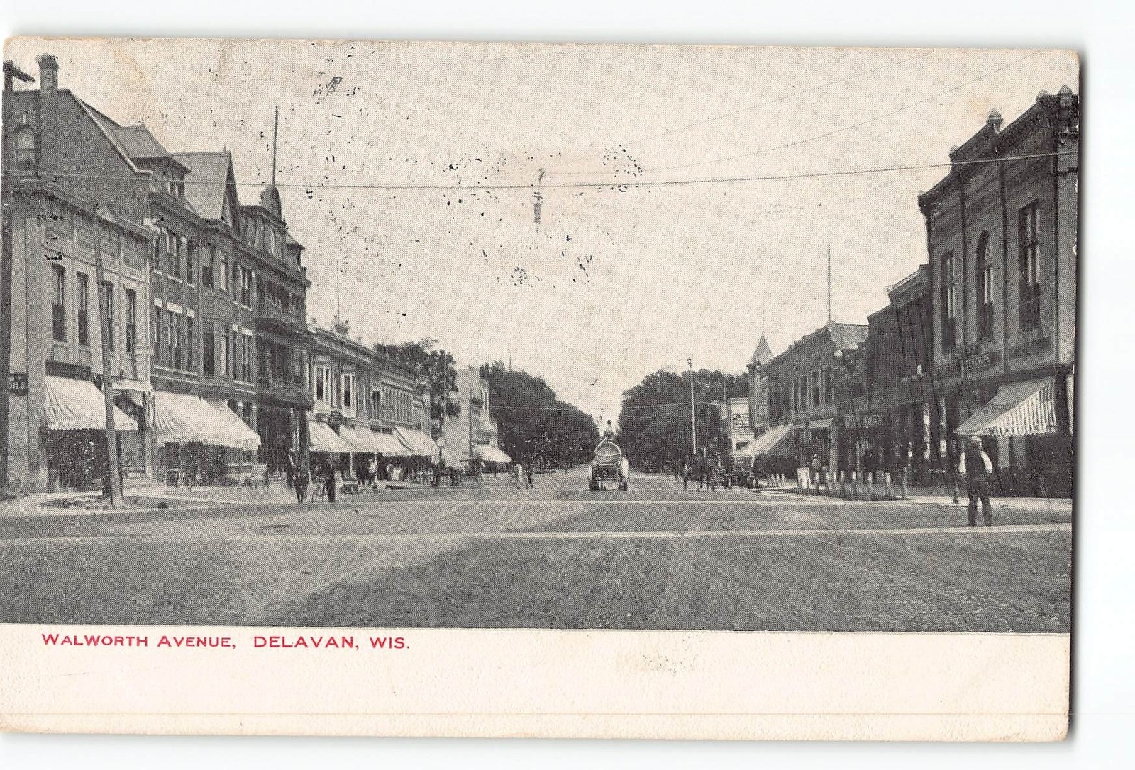 Delavan Wisconsin WI Postcard 1906 Walworth Avenue Street Scene