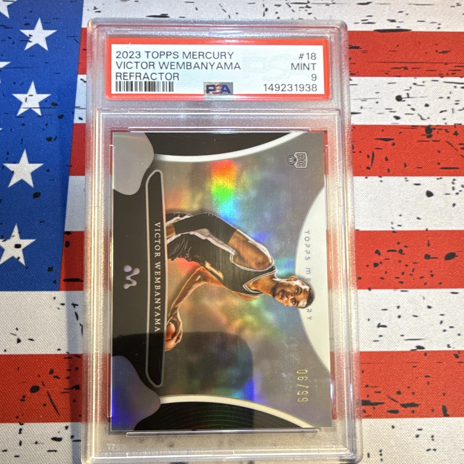 Topps 2023 Mercury Victor Wembanyama Refractor #18 PSA 9 6/99 Spurs Topps 2023 Mercury Victor Wembanyama Refractor #18 PSA 9 6/99 Spurs