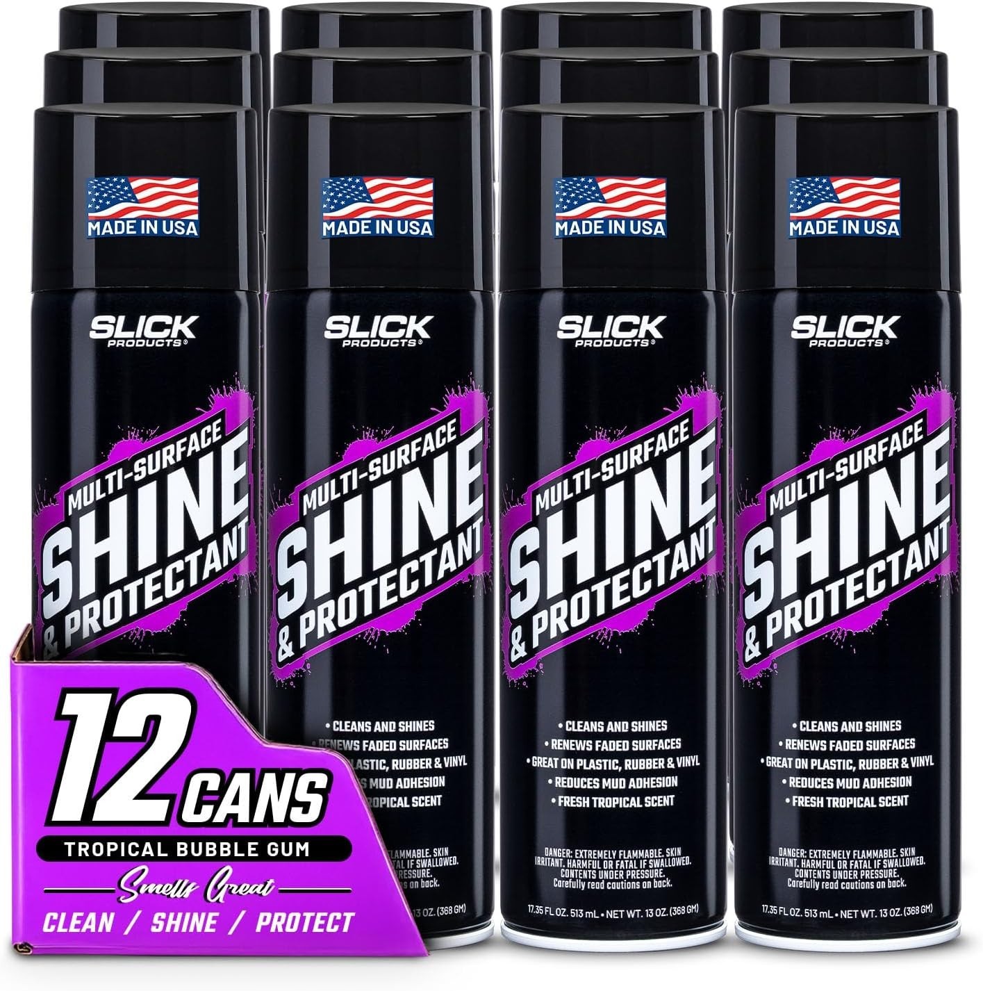 Slick Products 12 Pack Multi-Surface Shine & Protectant High Gloss Clear Spray