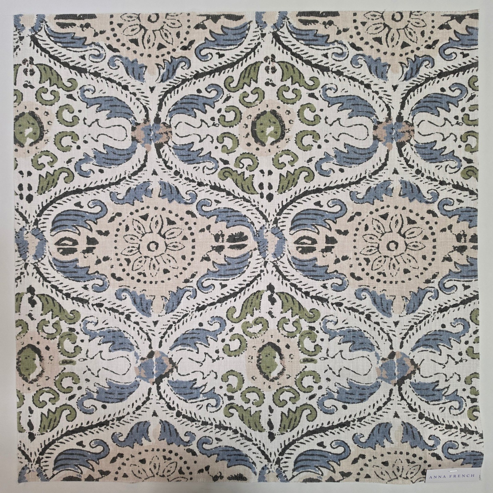 Anna French Cecilia Blue Green Linen Fabric Sample 26x26 Clermont AF10756 NWT