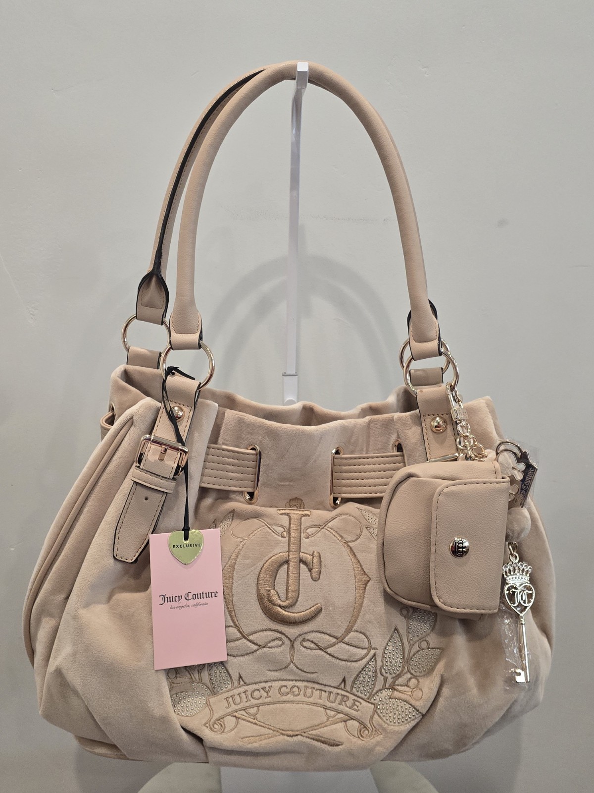 Juicy Couture Sparkle Royal Tote Buff Beige Daydreamer Velour Y2k Rare Viral New Juicy Couture Sparkle Royal Tote Buff Beige Daydreamer Velour Y2k Rare Viral New