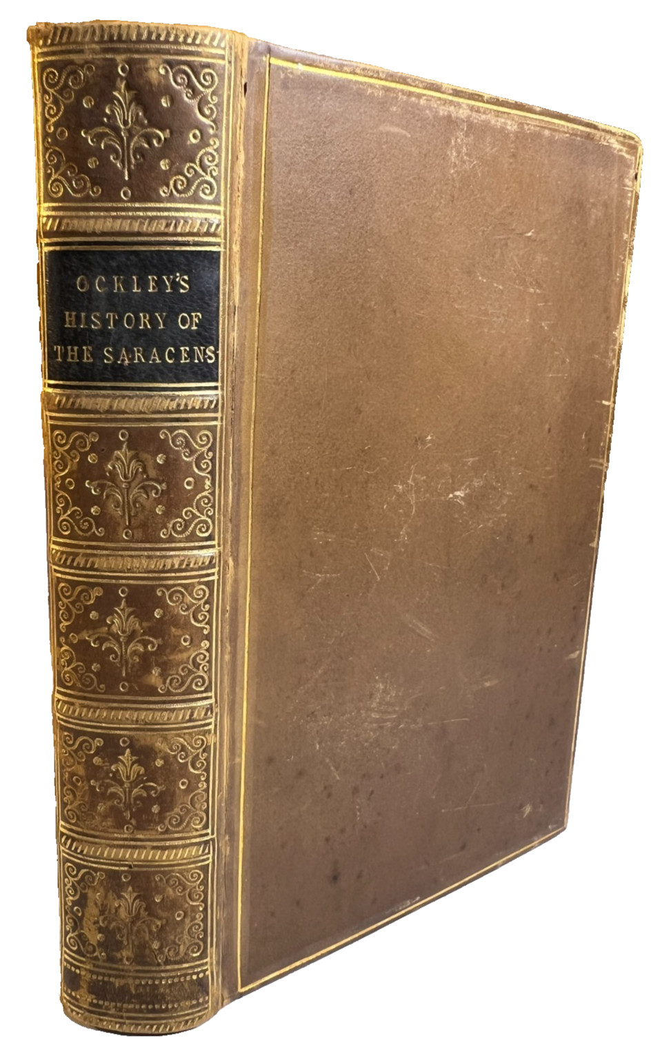 Antique 1848 Victorian History Saracens Life Mohammed Ockley Ornate Leather Book