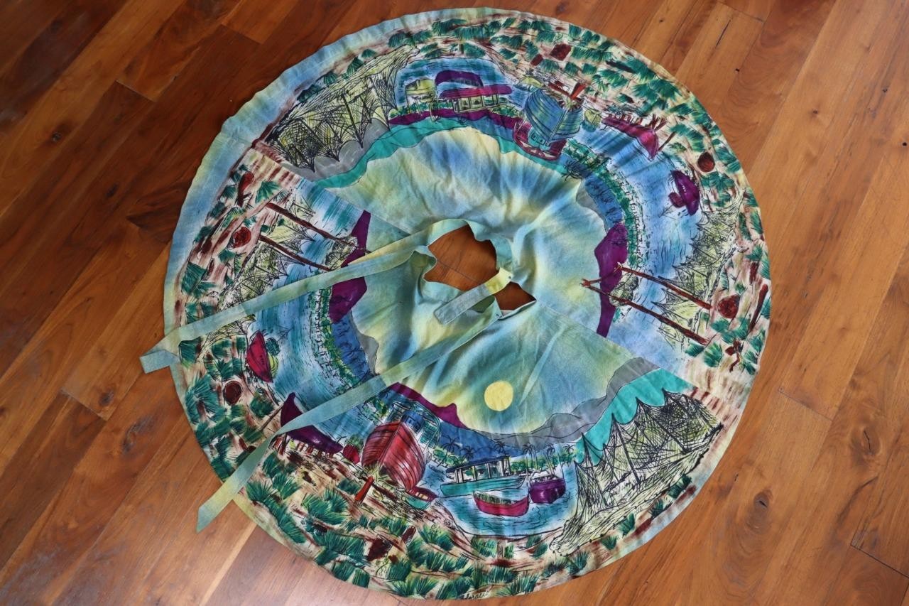 Vintage 1960\'s Mexican Painted Cotton Circle Skirt Size 32\