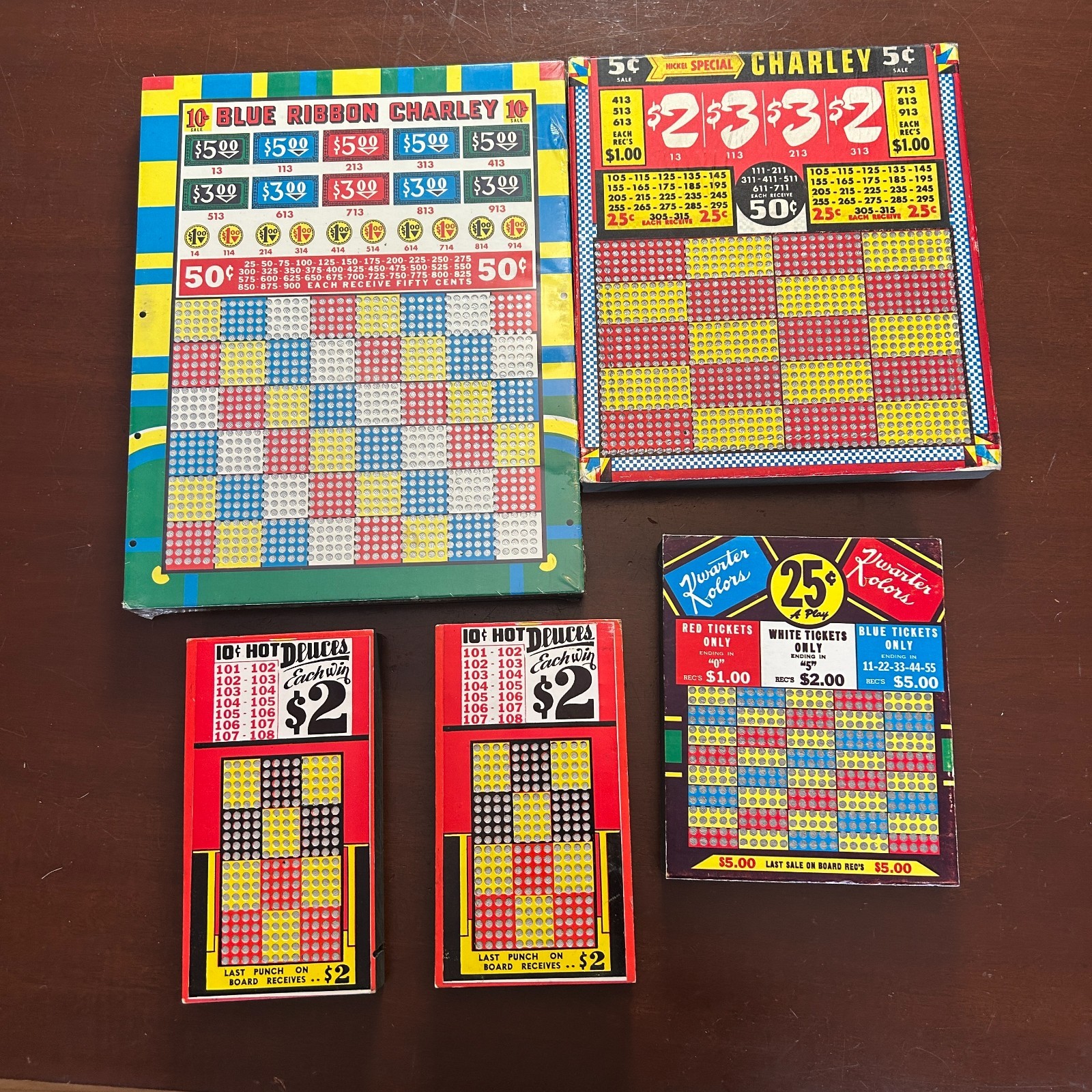 Vtg 40s Punchboard Lot Unpunched Blue Ribbon Charley Sealed Hot Deuces w/ Keys