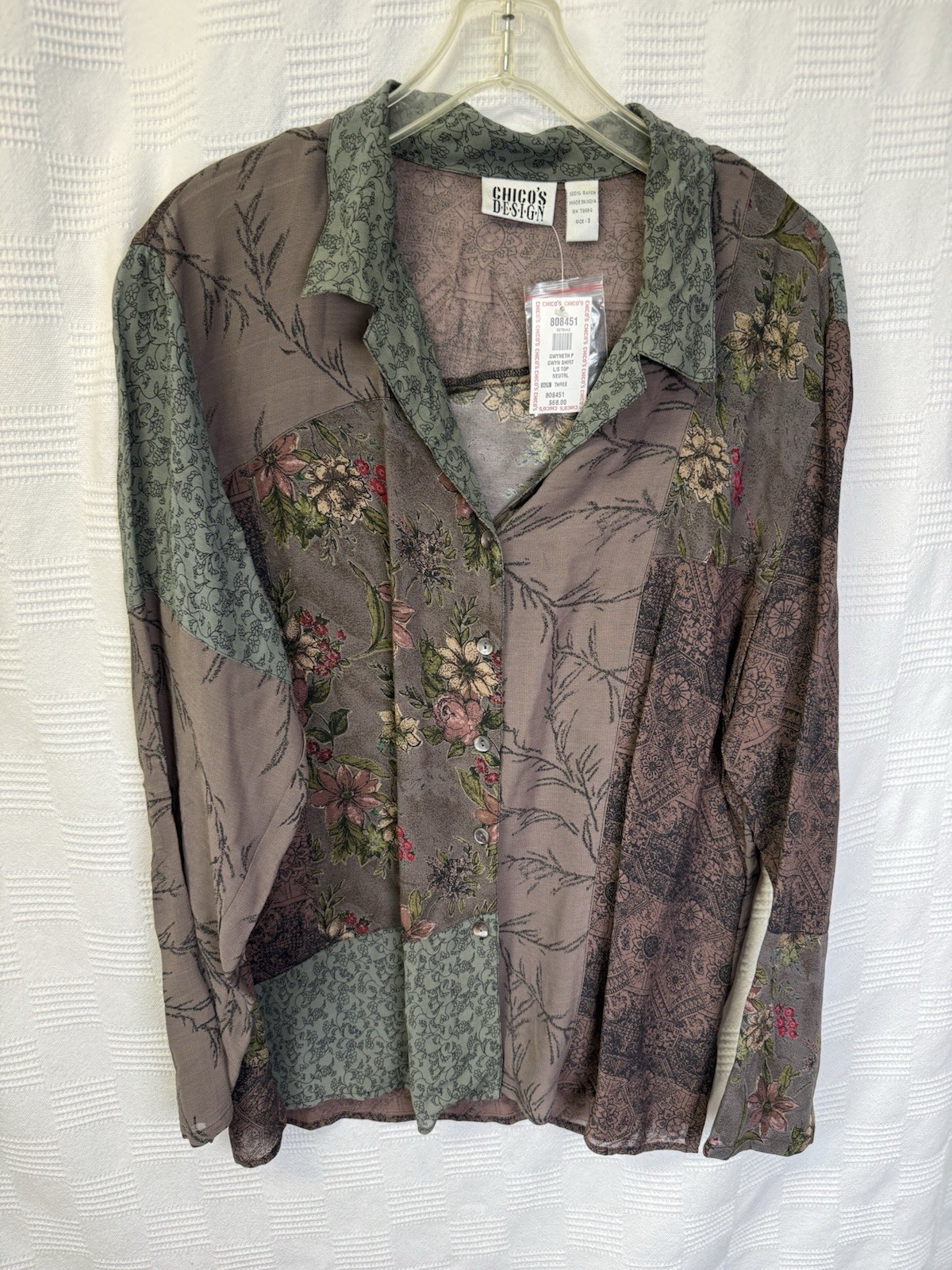 NWT VTG Chico\'s Design Floral Patchwork Sheer Button Up Shirt Women 3 XL FALL NWT VTG Chico\'s Design Floral Patchwork Sheer Button Up Shirt Women 3 XL FALL