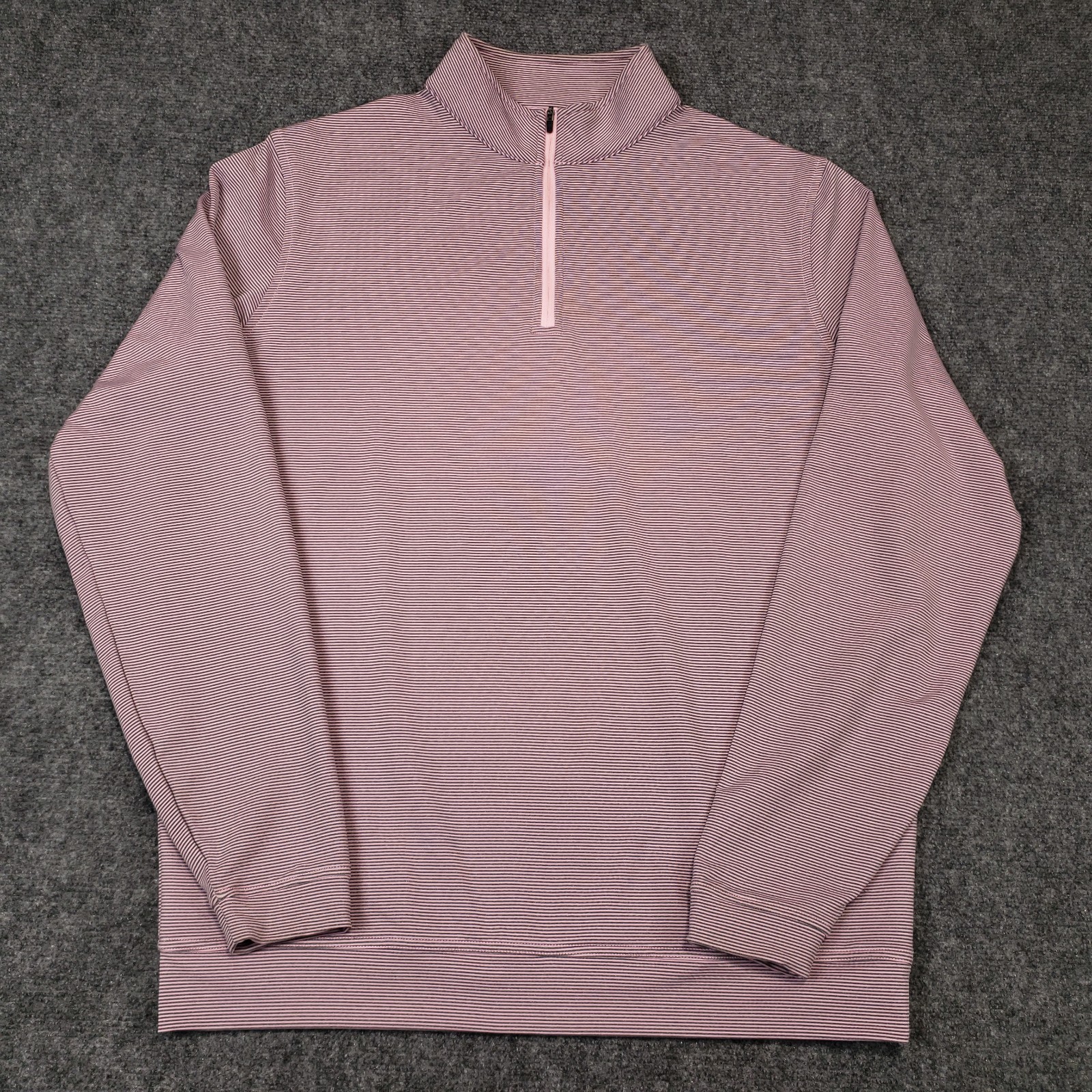 Peter Millar Sugar Striped Perth Performance 1/4 Zip Pullover Men\'s L Pink Gray