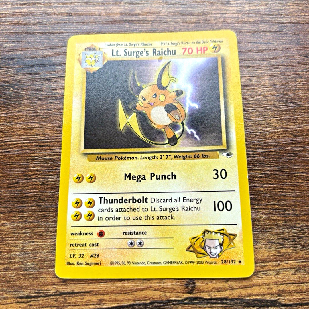 Lt. Surge\'s Raichu 28/132 Gym Heroes Rare Unlimited English 2000 70 HP