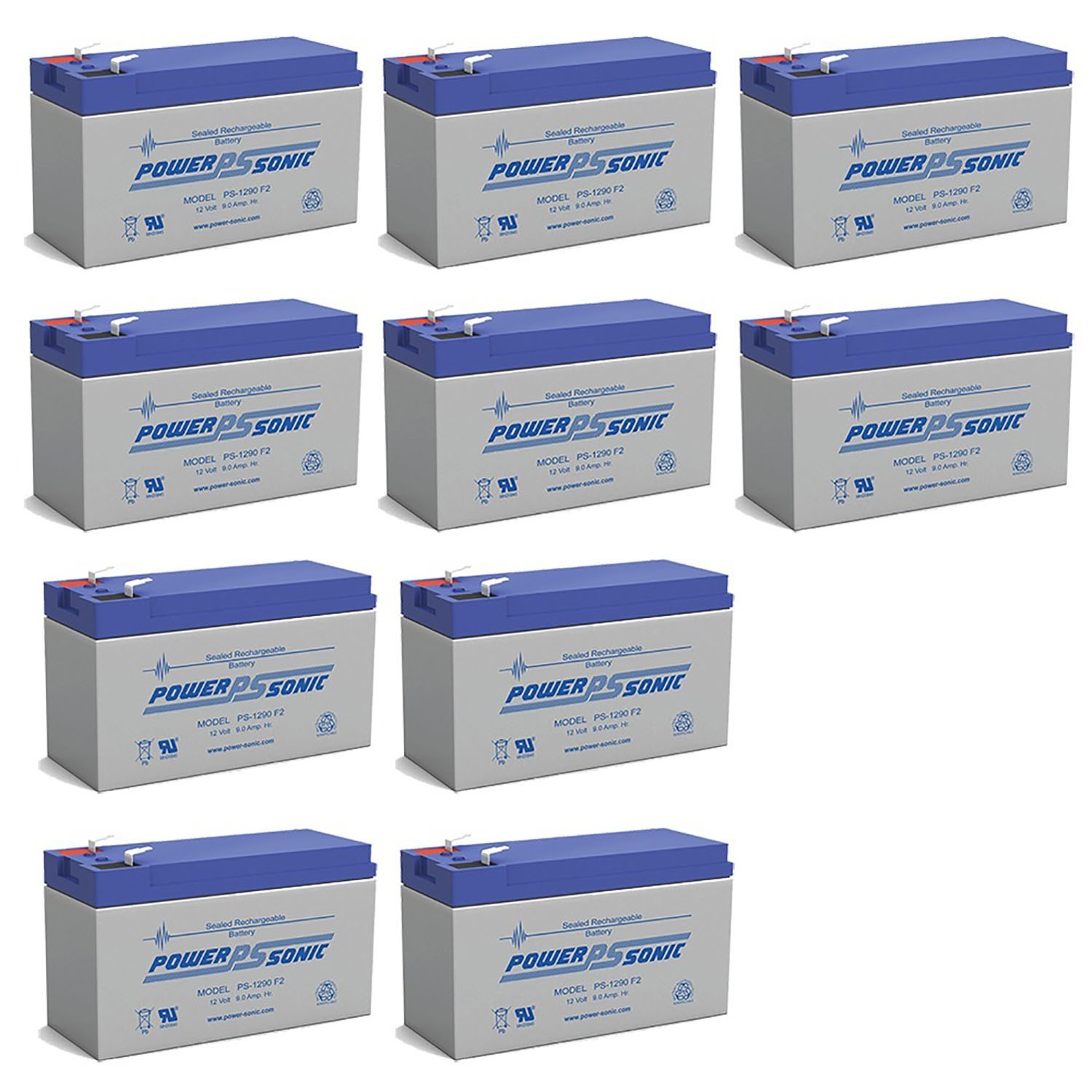 Power-Sonic 10Pack - 12V 9AH SLA Battery Replaces CP1290 6-DW-9 HR9-12 PS-1290F2
