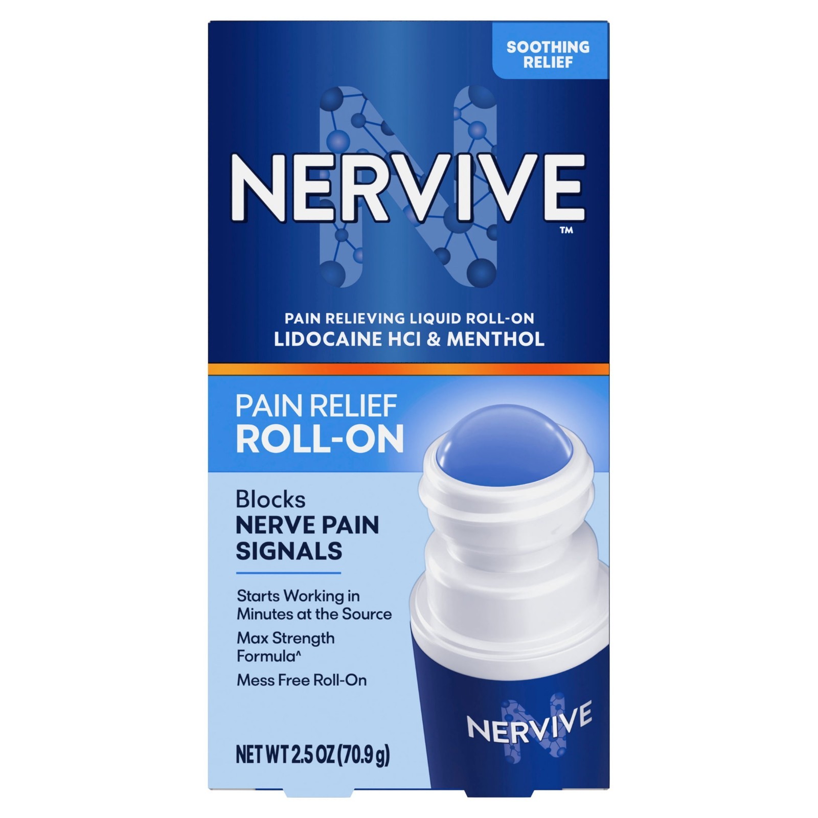 Nervive Pain Relieving Roll On, Max Strength Topical Pain Relief, 2.5 oz