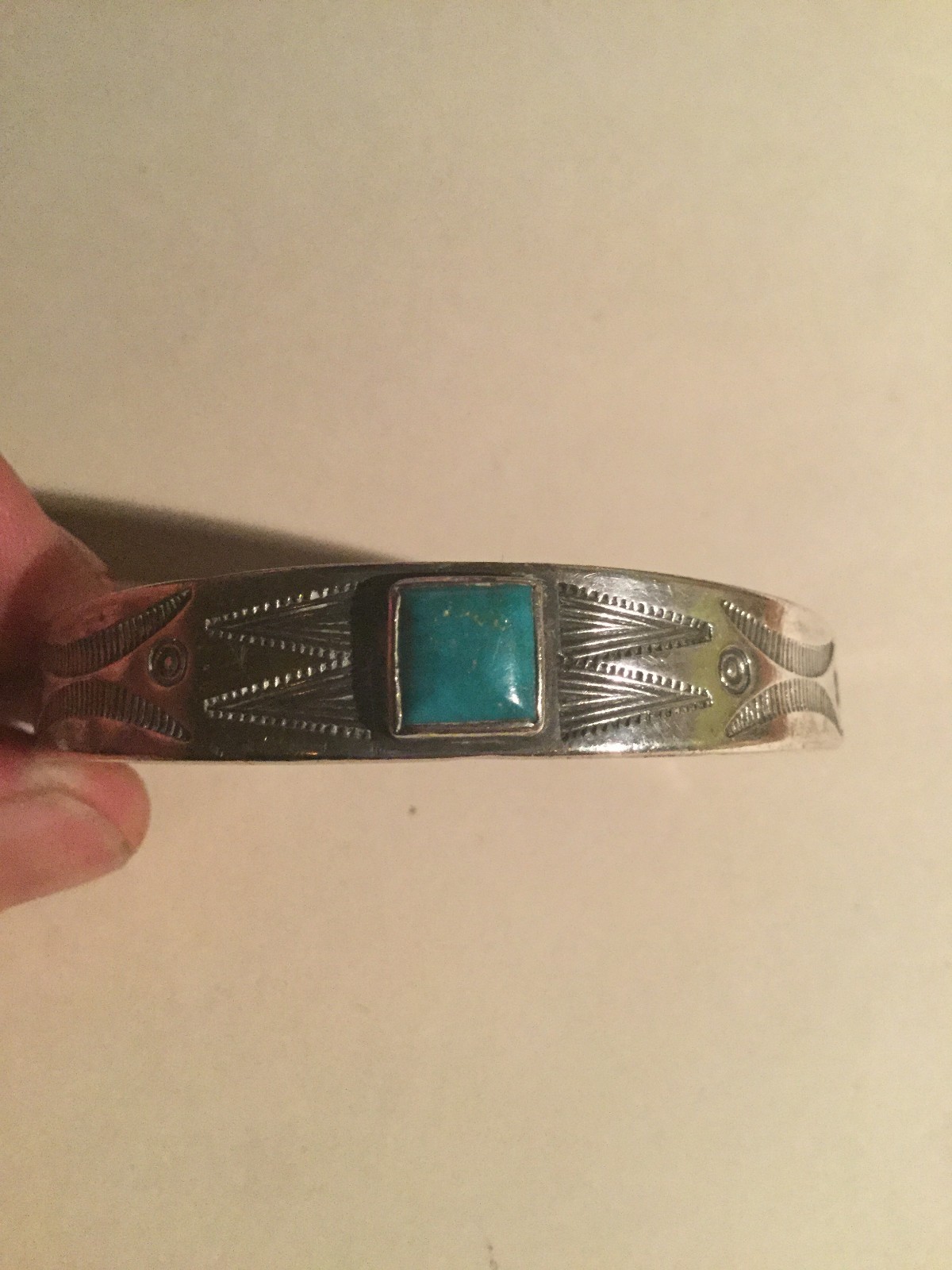 Vintage Navajo Sterling and Turquoise bracelet cuff bracelet with lovely pattern Vintage Navajo Sterling and Turquoise bracelet cuff bracelet with lovely pattern