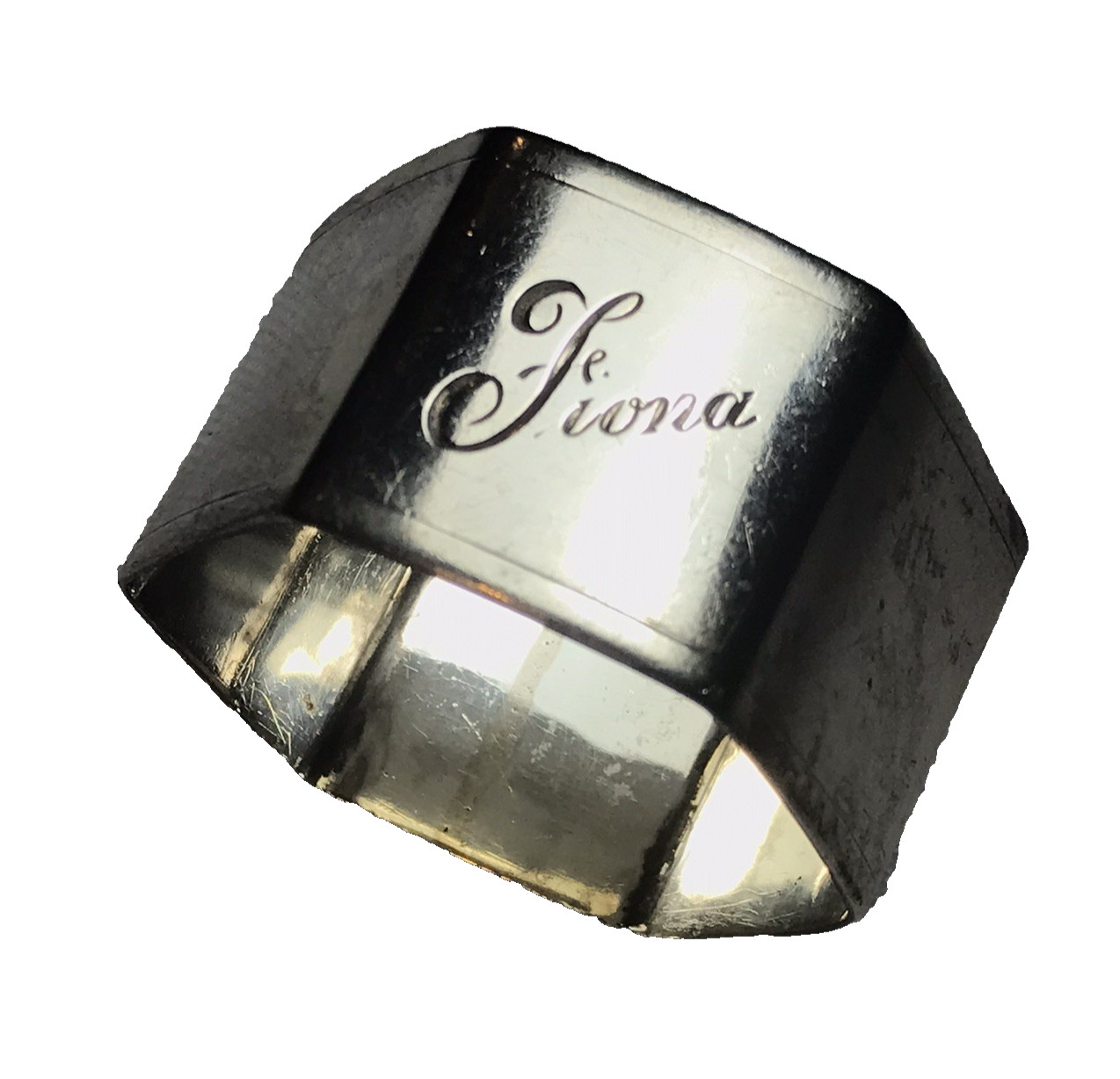 Early Arts & Crafts Style Sterling Silver Napkin Ring Mono FIONA Hexagonal 25.4g