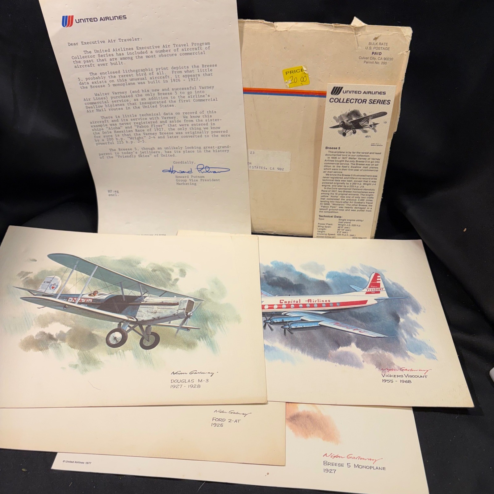 4 United Airlines Collector Series Nixon Galloway Art Prints Douglas M-3 Vickers