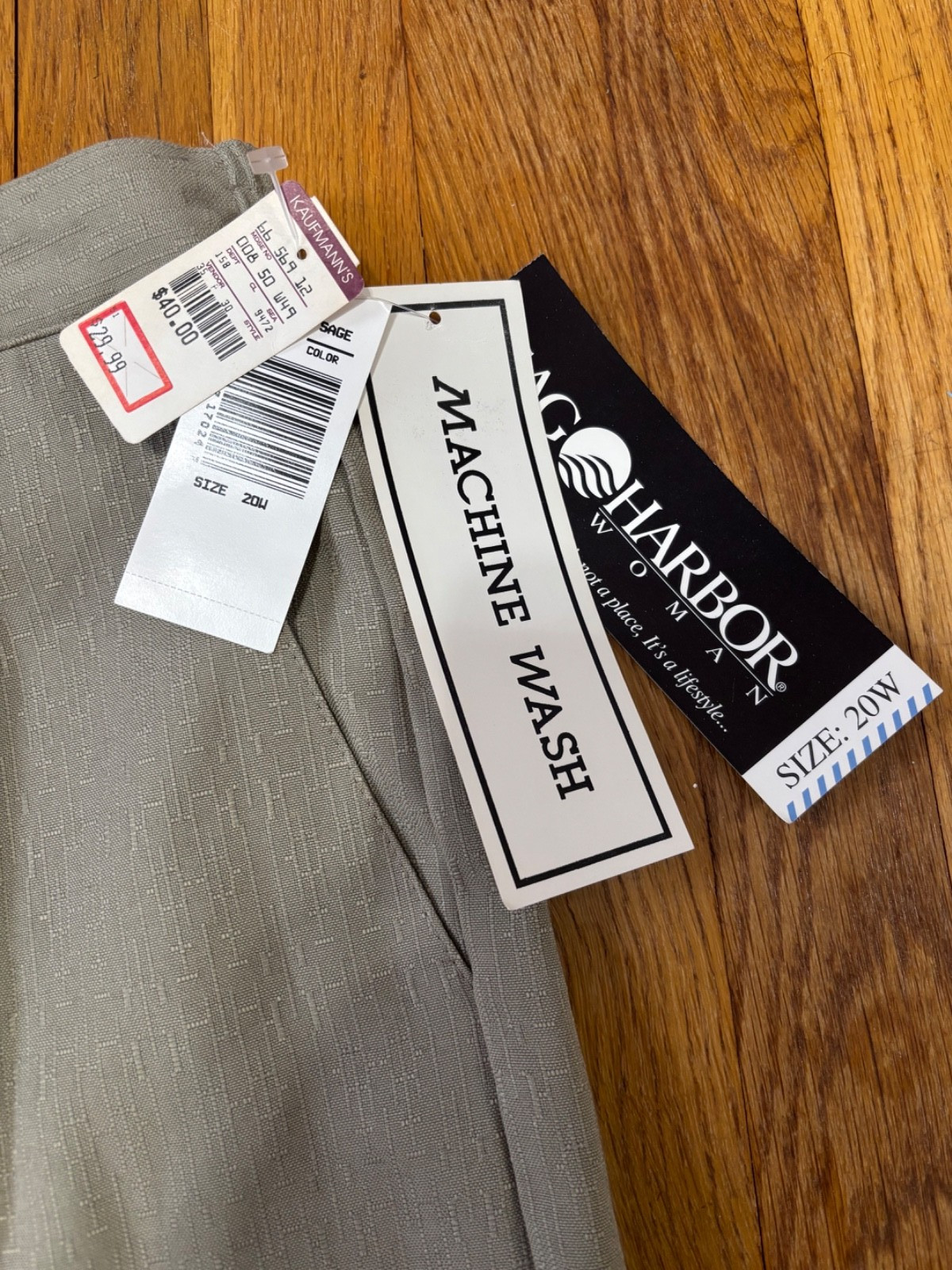 VINTAGE SAG HARBOR Sage Green Slacks w/ Pleats & Side Elastic Woman’s 20W NWT