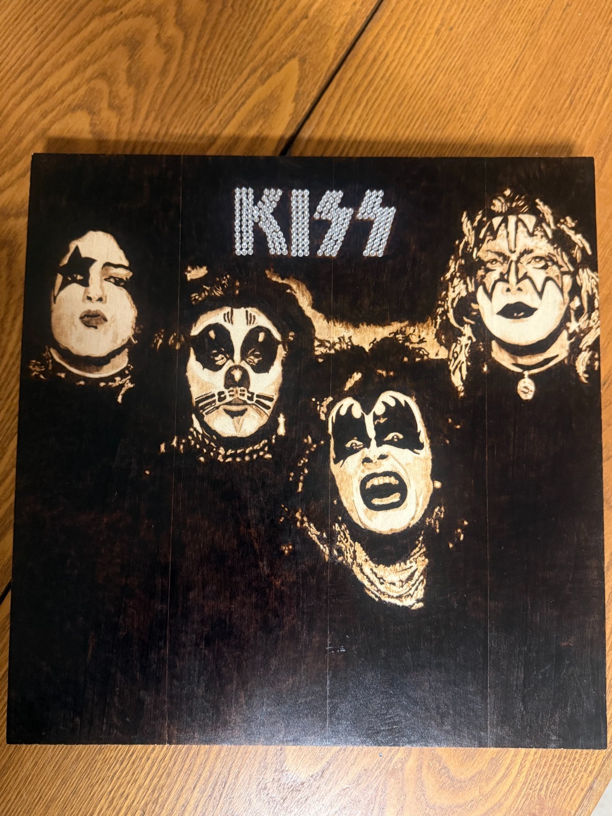 Wood burning art pyrography: Handmade KISS wood burning