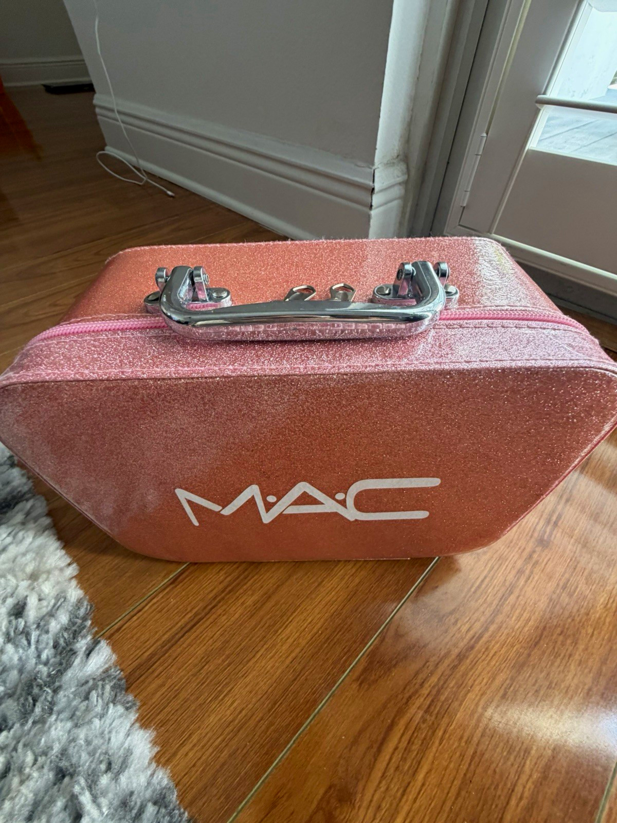 M·A·C Pink Glitter Hard Plastic Makeup Train Case Box w/ Handle & Zipper