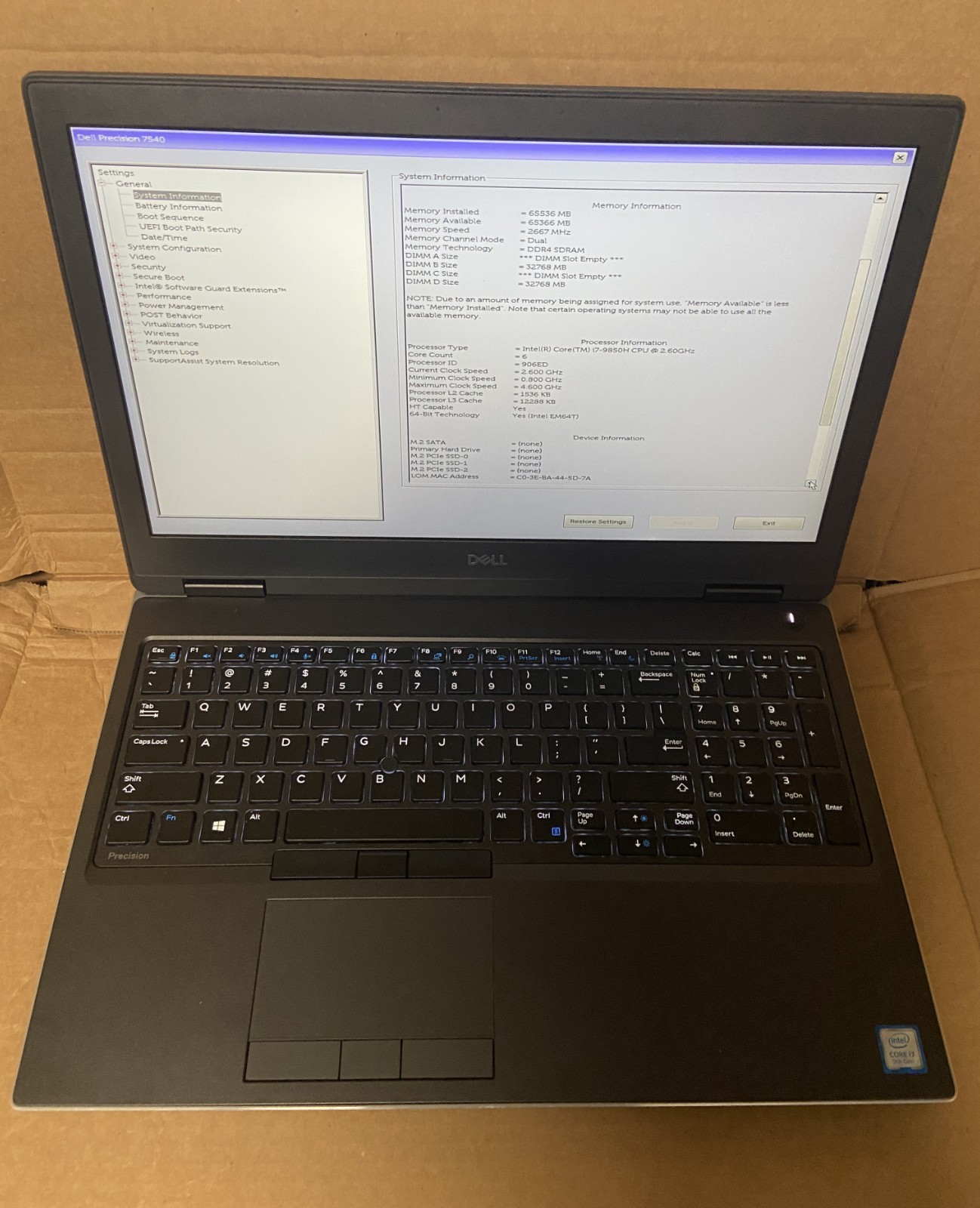 Dell Precision 7540 i7-9850H 15
