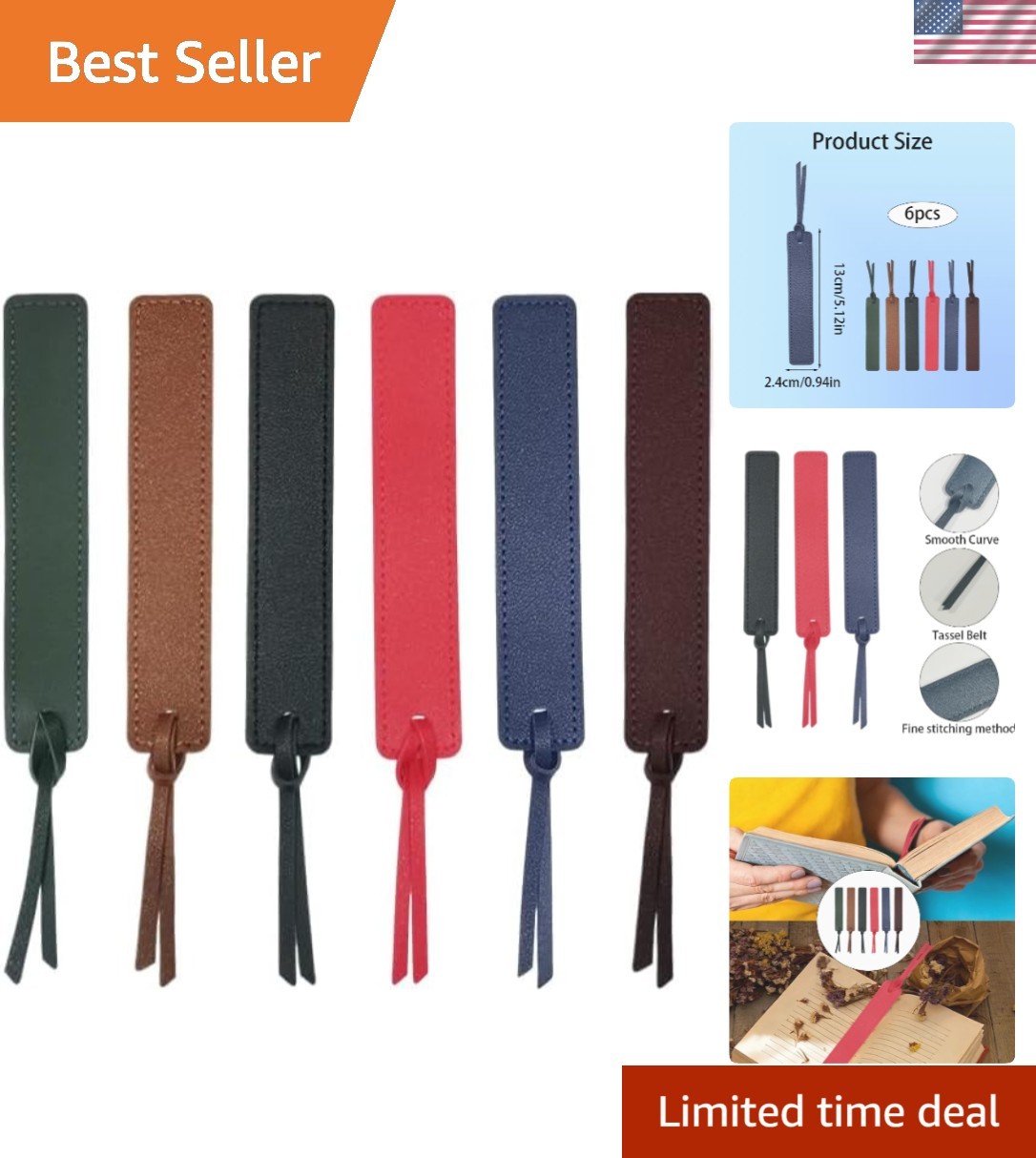 Leather Bookmark for Reading Hand Stitched Retro Book Lover Gift 6 Pack