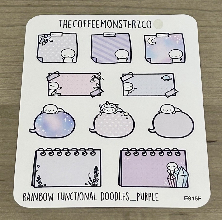 TheCoffeeMonsterzCo Rainbow Functional Doodles Purple Sticker Sheet TCMC