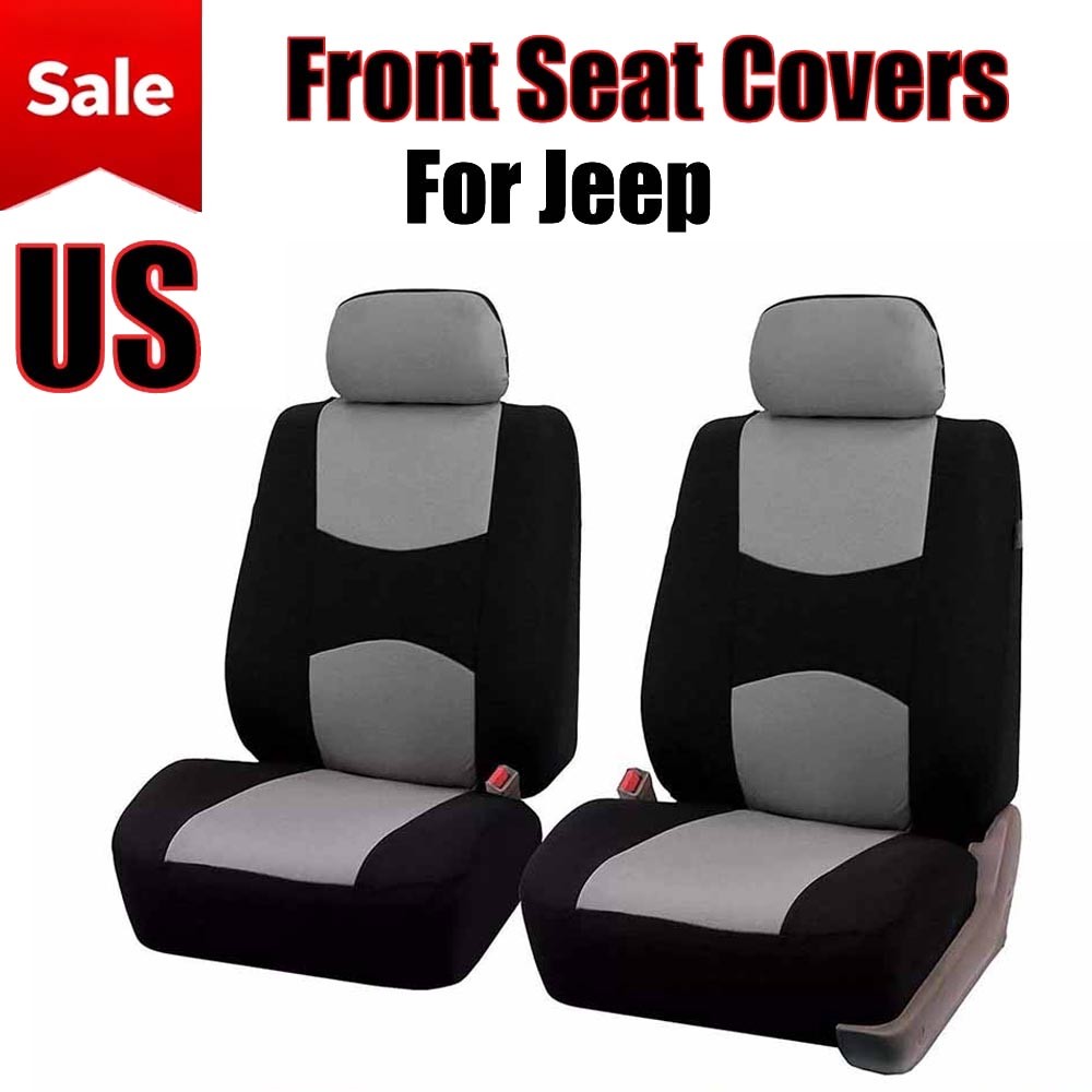 For Jeep Front Car Seat Covers 2-Seat Protector Polyester Cloth Front Set -Gray