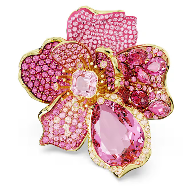 Swarovski Idyllia Ring Set with gemstones, flowers, pink color Size: US8