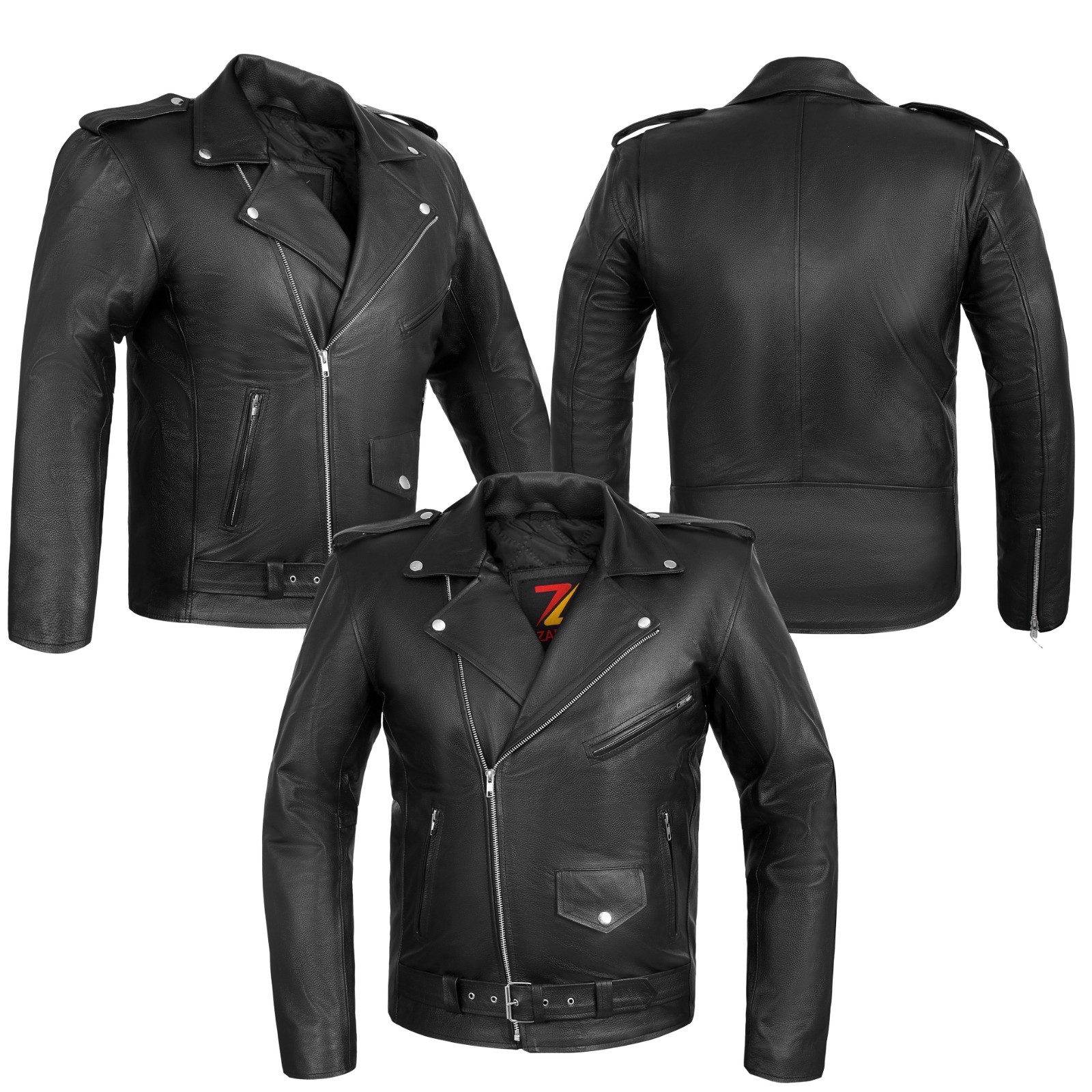 Men’s Motorcycle Biker Racer Brando Jacket 100% Genuine Cowhide Leather Jacket