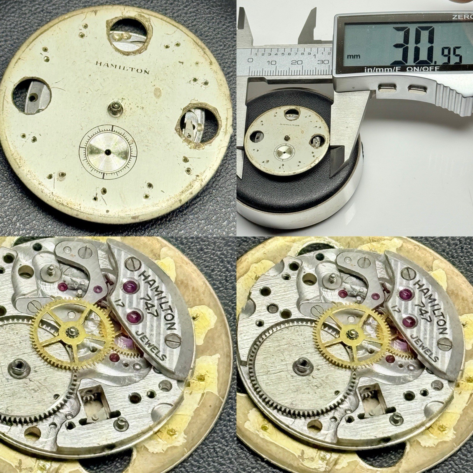 Vintage Hamilton 747 Watch Movement 31mm Dial 17 Jewel USA Watchmaker Parts Repa