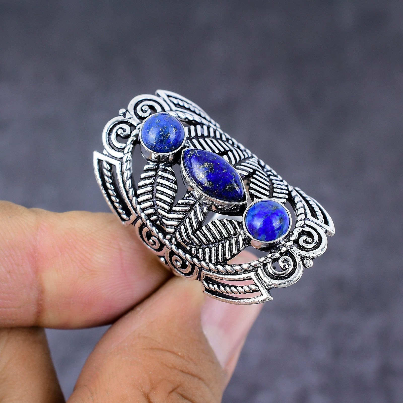 Natural Lapis Lazuli Gemstone Handmade 925 Sterling Silver Gift Ring Size 9 a152