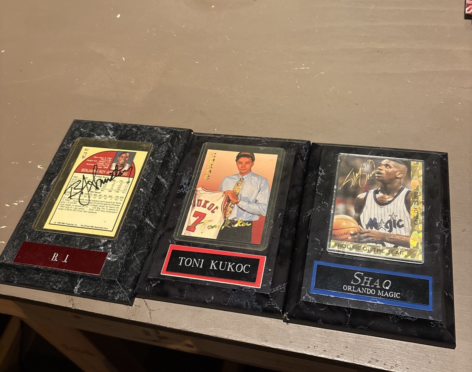 VTG NBA Plaque Cards NO COA BJ ARMSTRONG SHAQ TONI KUKOC Collectible Man Cave