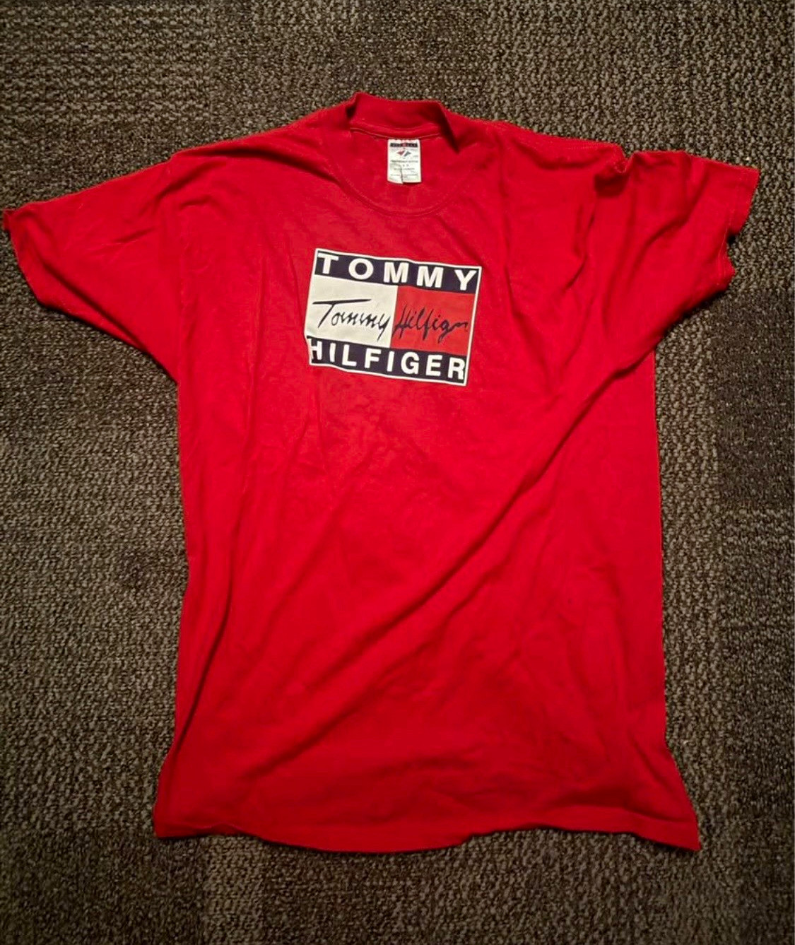 Tommy Hilfiger Red Logo Graphic Crew Neck Short Sleeve T-Shirt Men\'s L