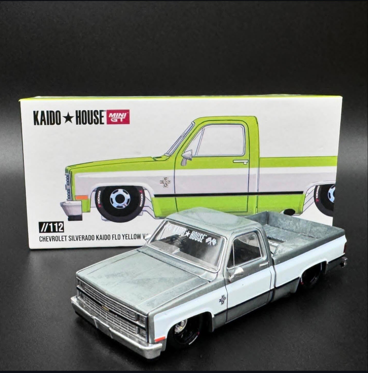 1/64 MINI GT KAIDO HOUSE 1983 CHEVROLET SILVERADO YELLOW #112 CHASE 