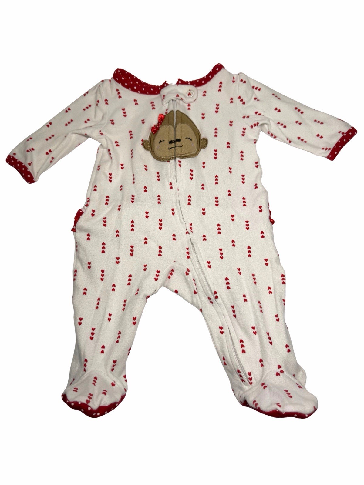 Carter’s Newborn Baby Bodysuit Sleeper With Hearts And Monkey Appliqué