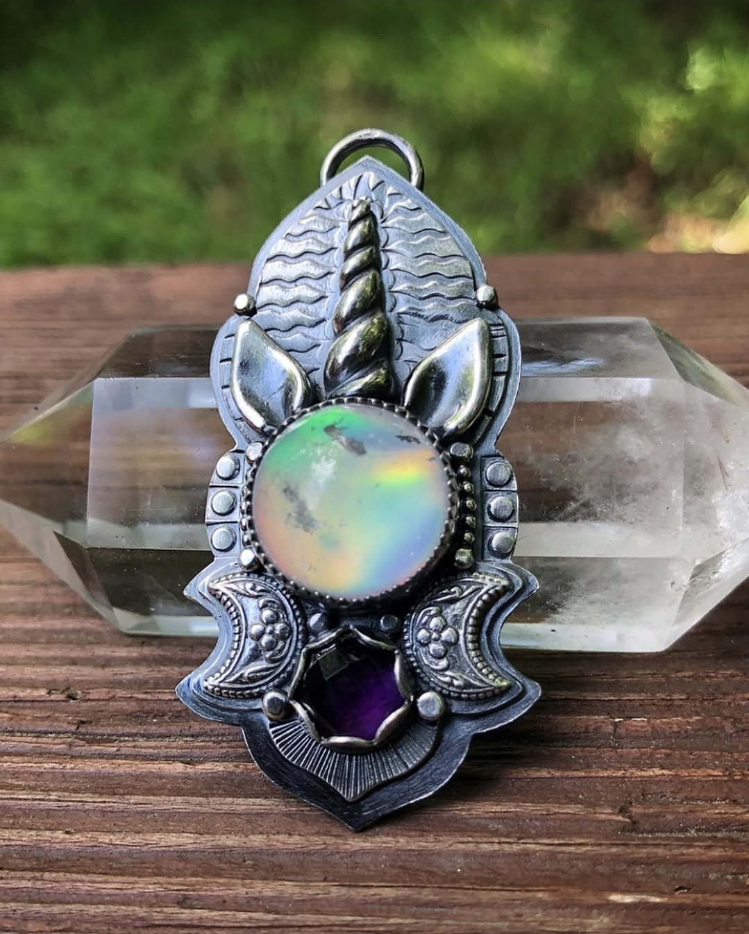 Lavender Star Designs Aura Opal Amethyst Unicorn Pendant Artisan OOAK Rare HTF Lavender Star Designs Aura Opal Amethyst Unicorn Pendant Artisan OOAK Rare HTF