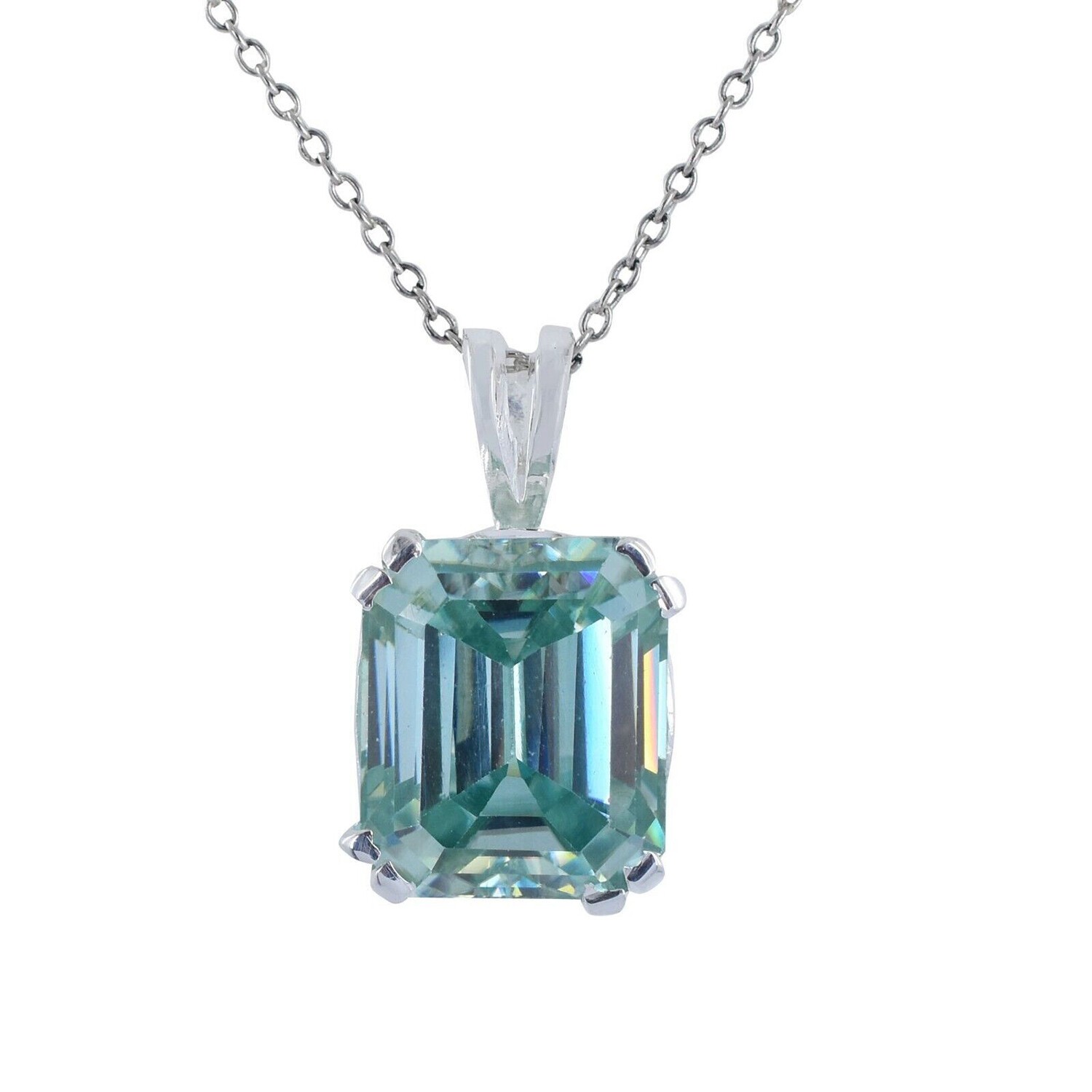 New Year Gift 12.9 Ct Blue Emerald Cut Lab Grown Diamond Pendant Sterling Silver