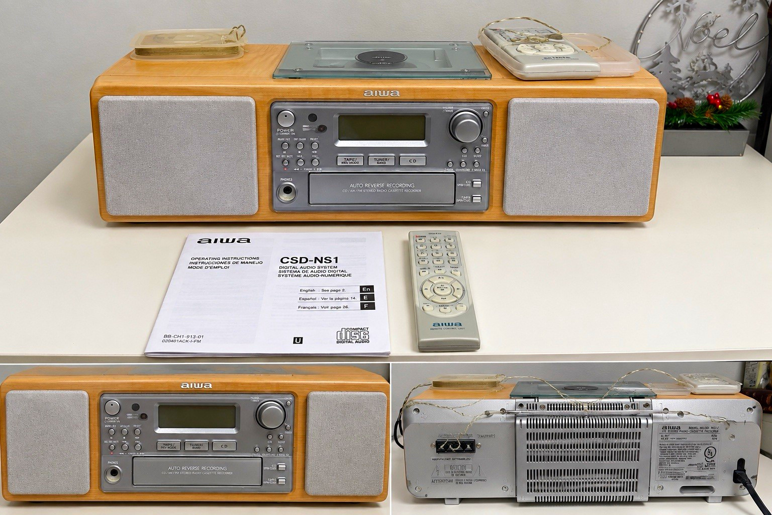 Aiwa CSD-NS1 CD Player AM/FM Stereo Cassette Headphone Jack Remote Woodgrain