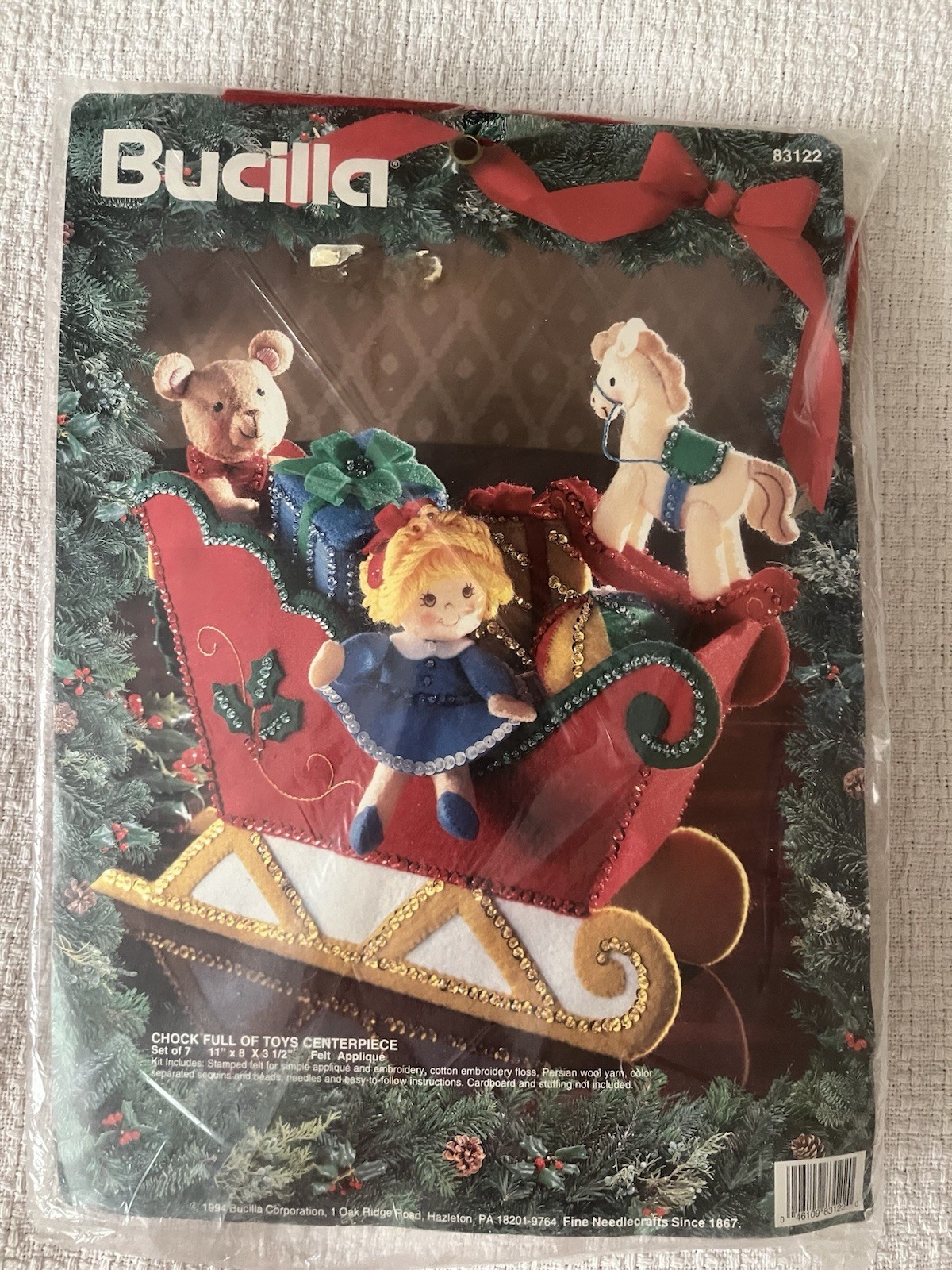 Vintage Bucilla Felt&Sequin “Chock Full Of Toys” Centerpiece Ornament Kit.