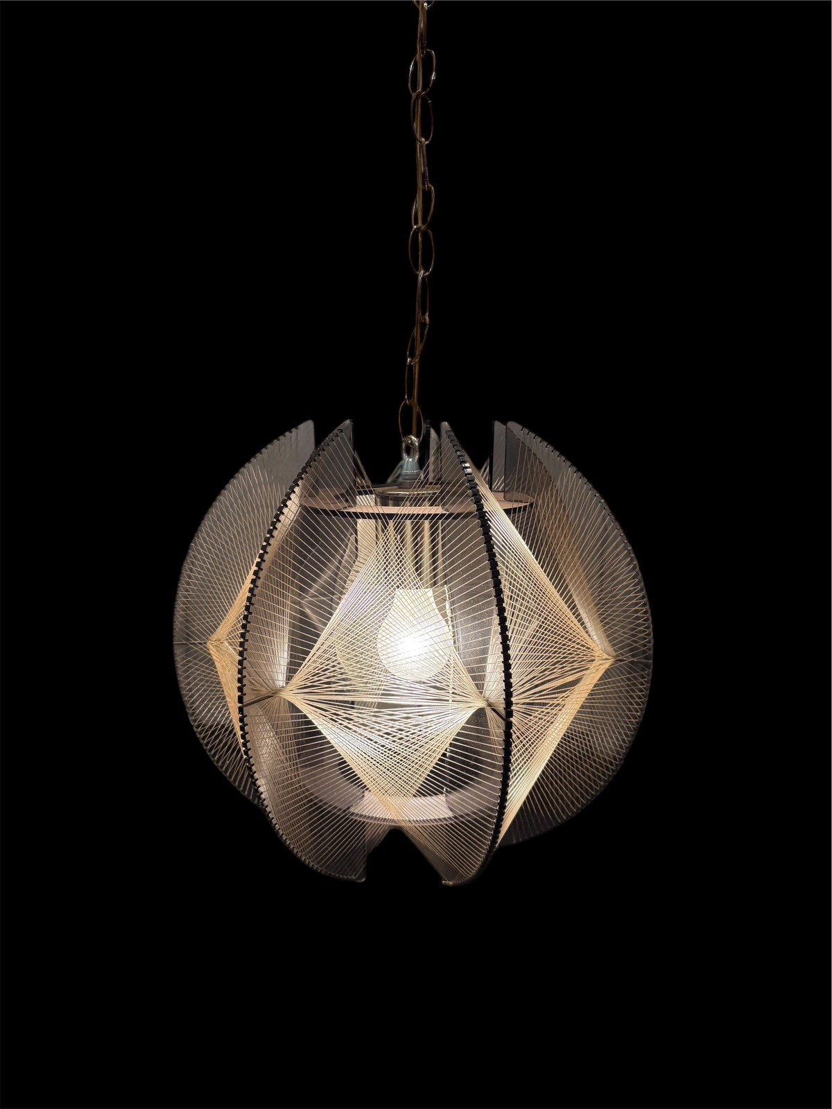 Vintage 1960’s Mid Century Modern Smoke Lucite String Pendant Hanging Lamp