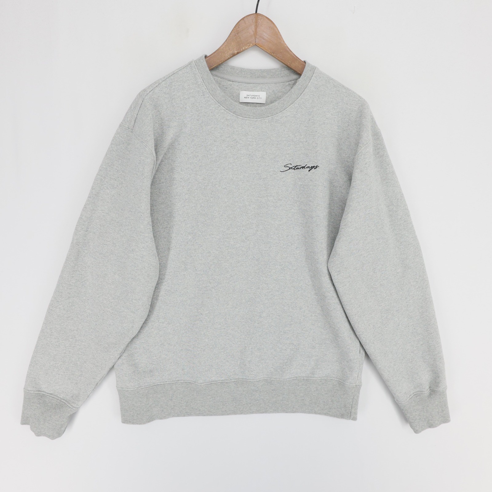 Saturdays NYC Bowery Sweatshirt Mens M Gray Heather Script Logo Crewneck Terry