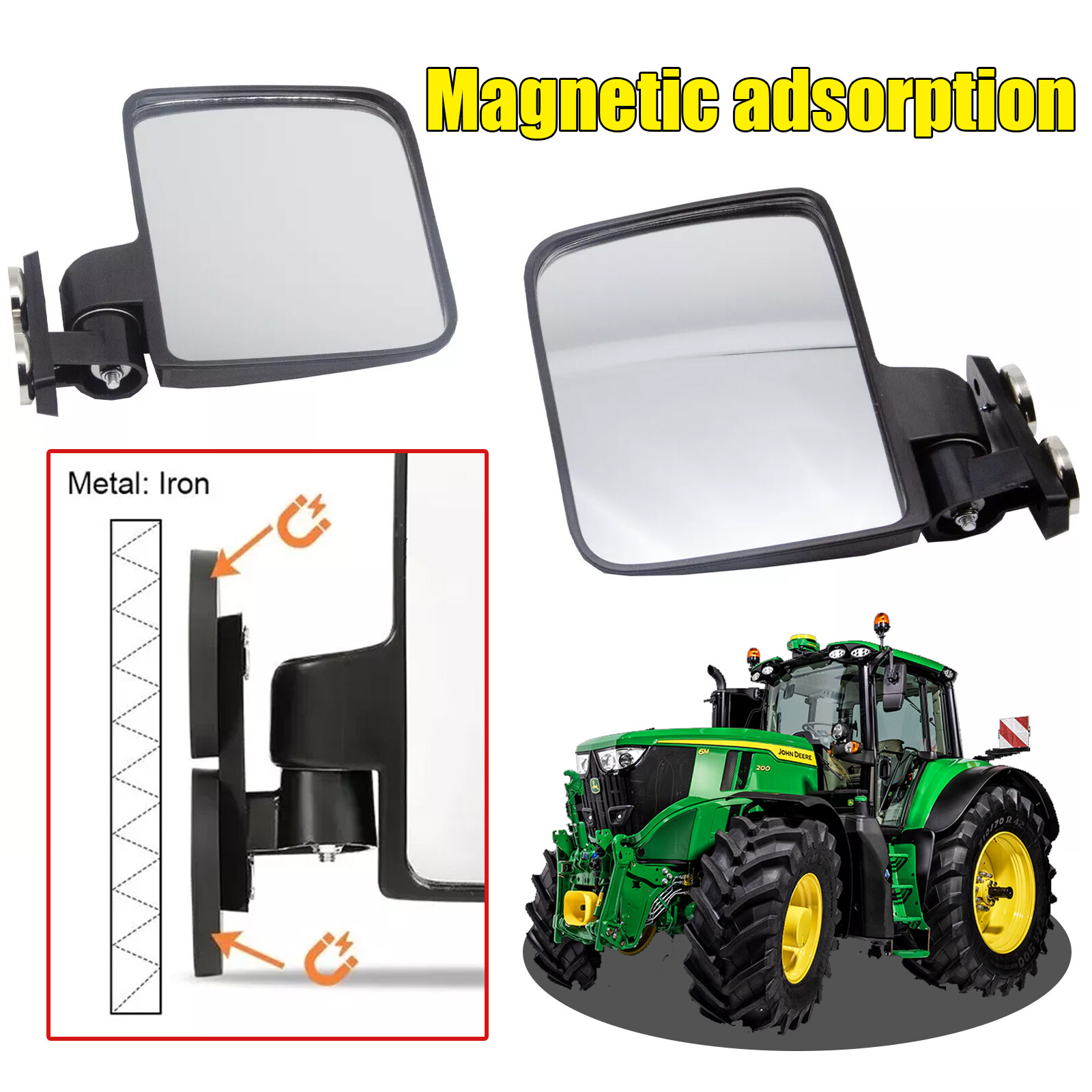 220lb Rated Magnet Tractor Side Adjustable Mirror LH & RH Pair No Drilling
