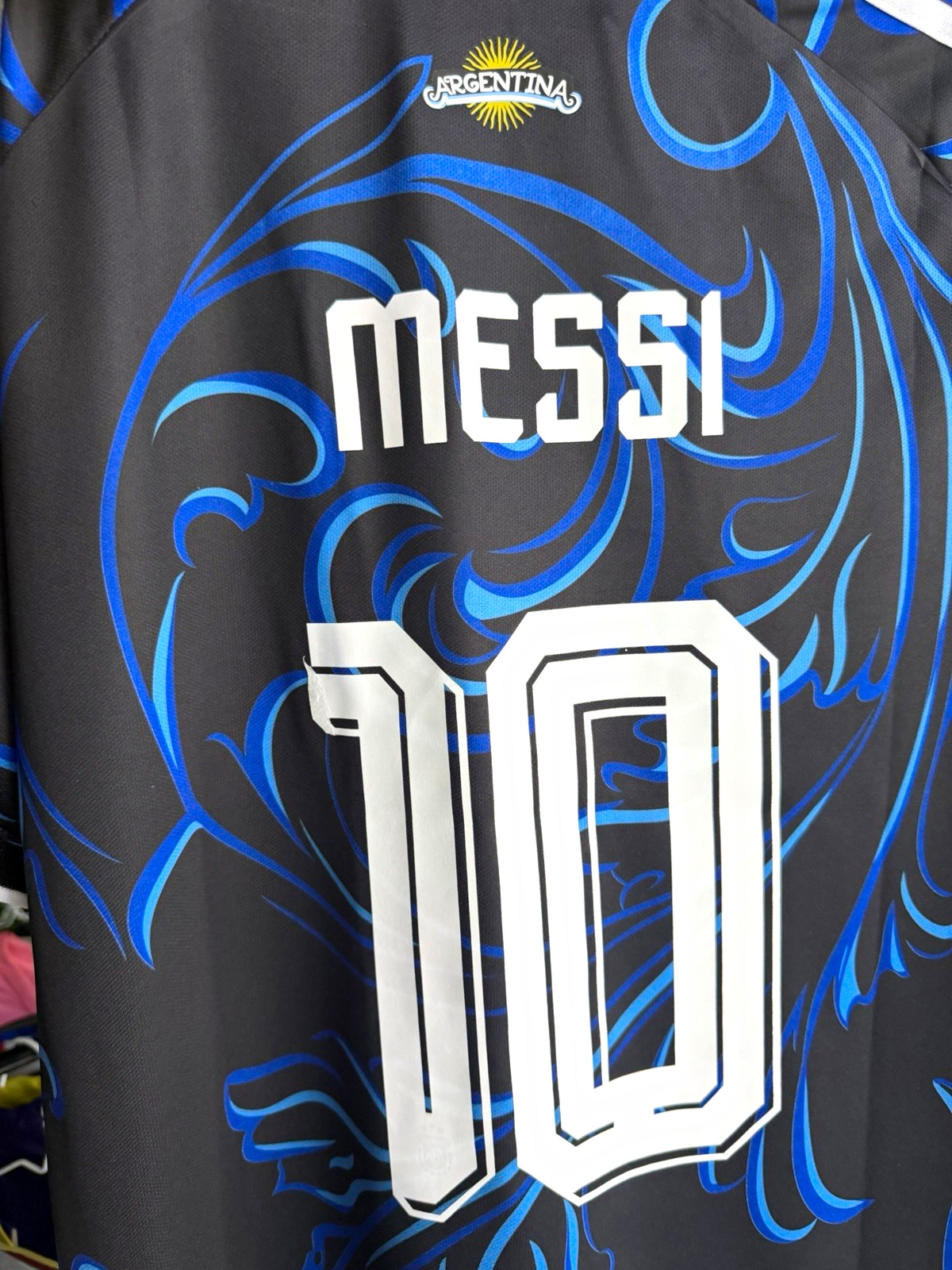 Lionel Messi #10 Argentina Soccer Jersey Black/Blue. Pink & Black(4XL)