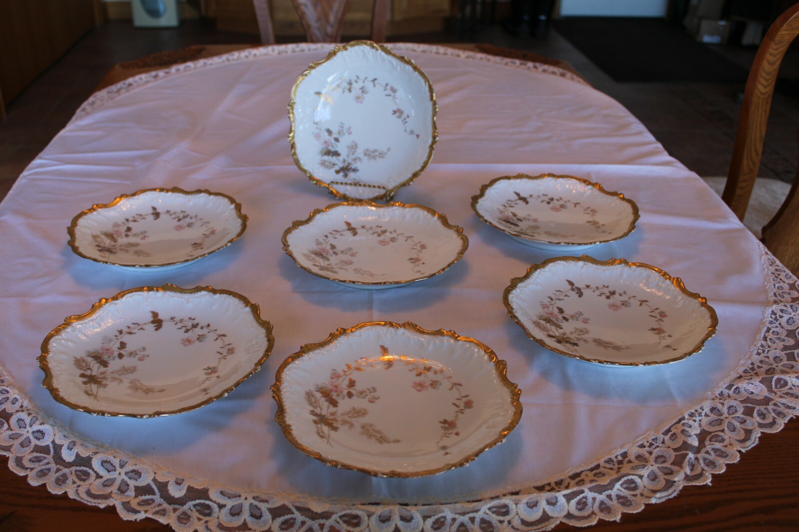 Limoges France Antique P.H. Leonard Ornate Gold Trim Floral Lunch Plate Set Of 7 Limoges France Antique P.H. Leonard Ornate Gold Trim Floral Lunch Plate Set Of 7