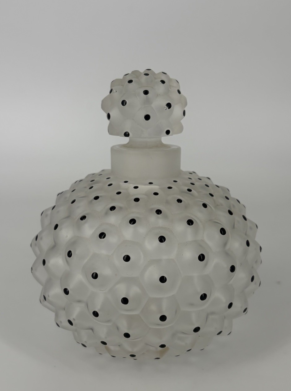 LALIQUE PARIS Vintage Black Dot Satin Crystal Cactus Perfume Bottle 12cm