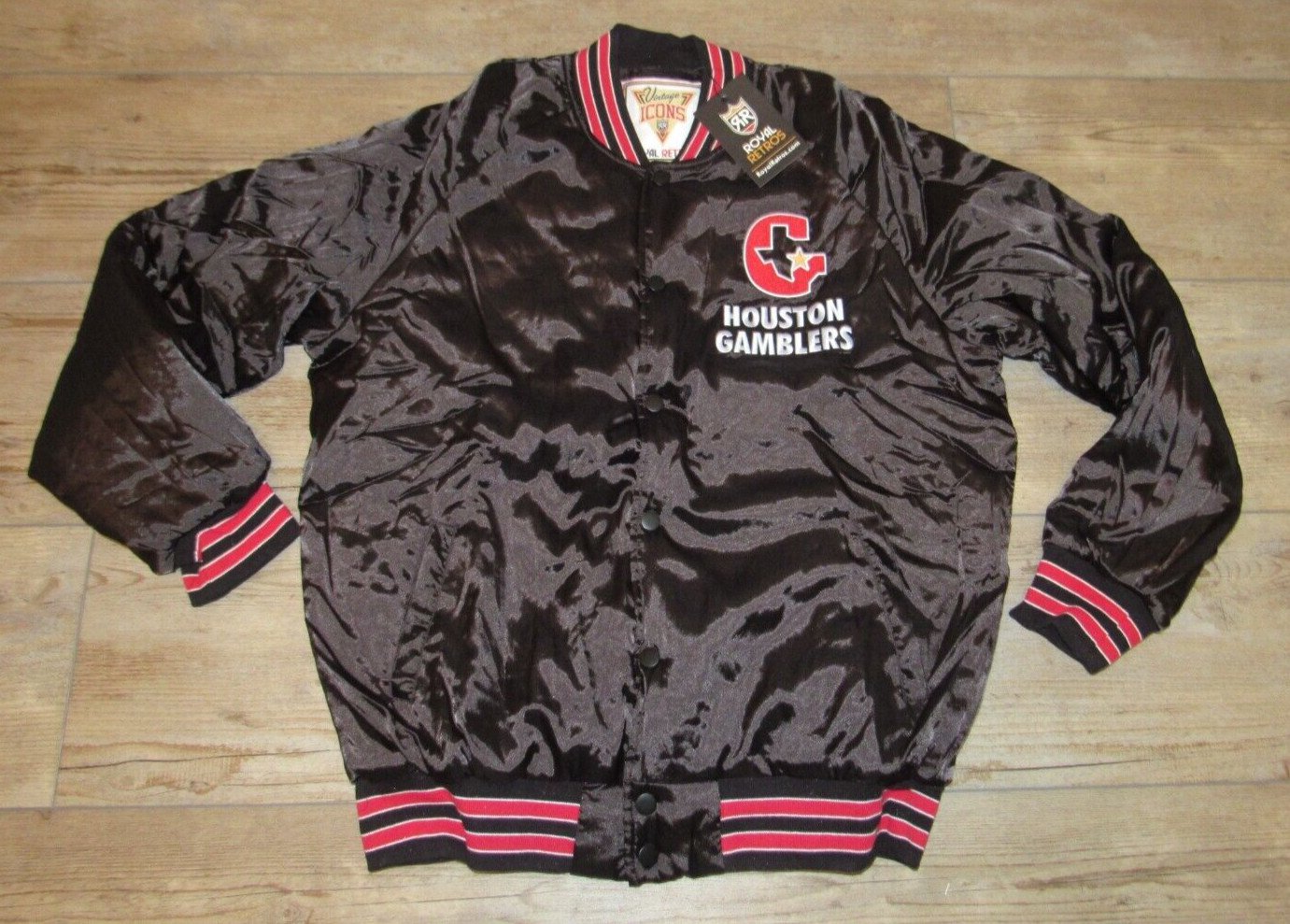 Houston Gamblers Defunct USFL Vintage Style Satin Varsity Jacket size Men\'s 2XL