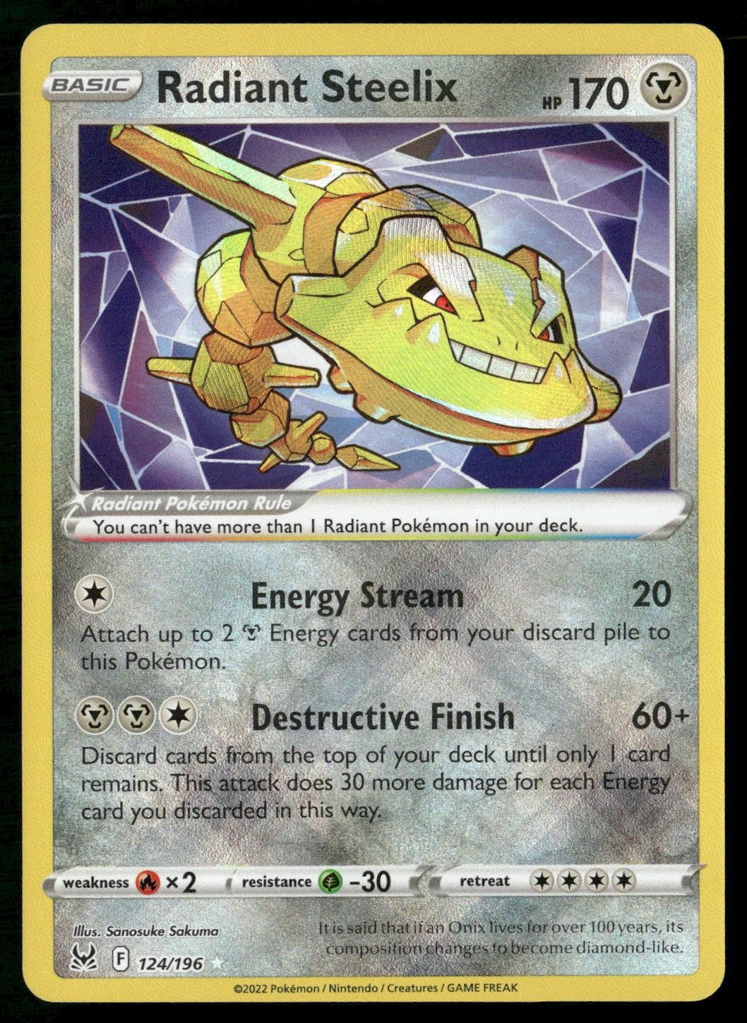 Radiant Steelix 124/196 Radiant Rare Lost Origin Pokemon Holo NM/M