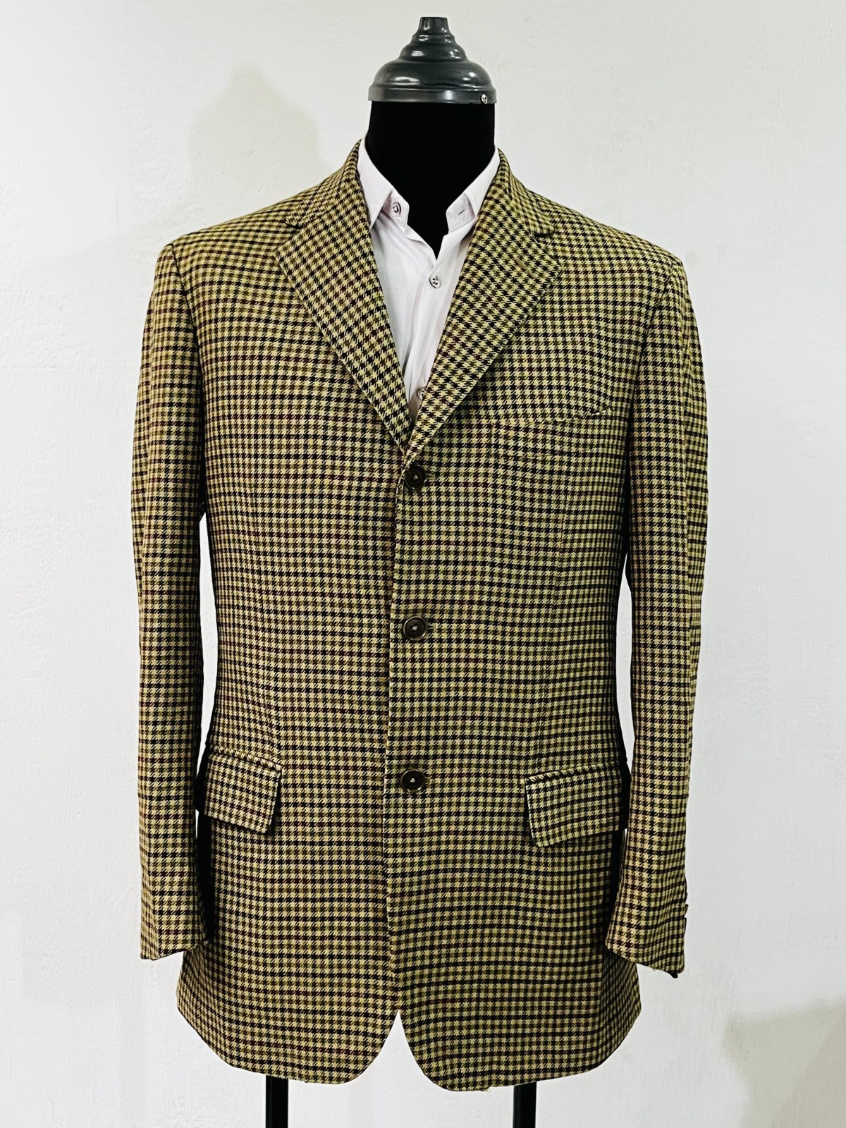 ISAIA Napoli New Galles Men Wool Houndstooth Plaid 3 Button Sport Coat Italy