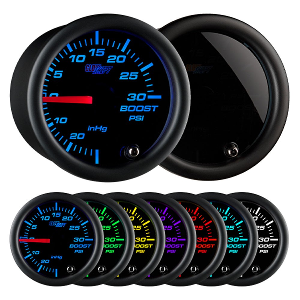 GlowShift 30 PSI Turbo Boost/Vac Gauge Kit w/ Silicone Hose, Tinted 7 Color