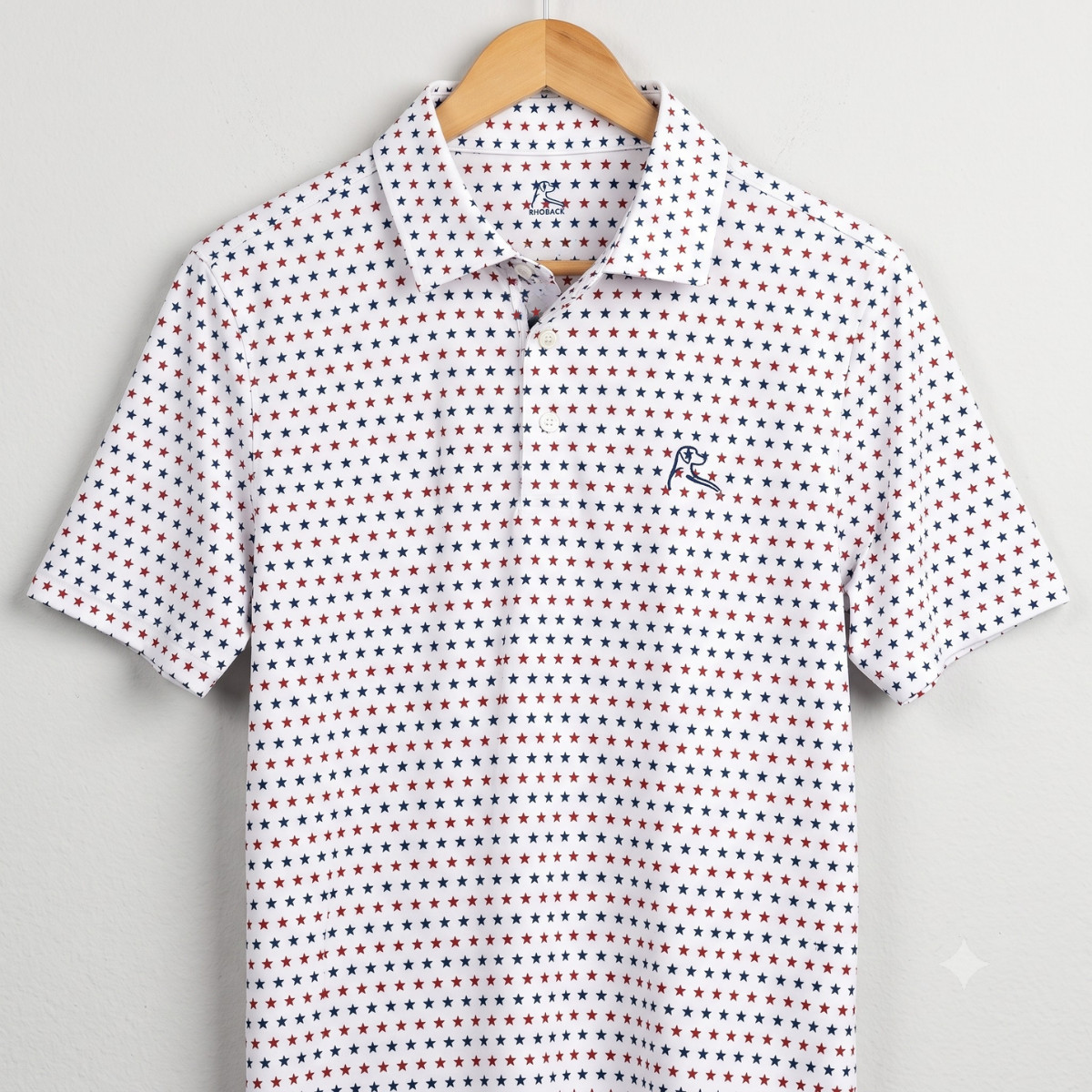 Rhoback The States Men Golf Polo Shirt White Classic Red USA Flag Size M