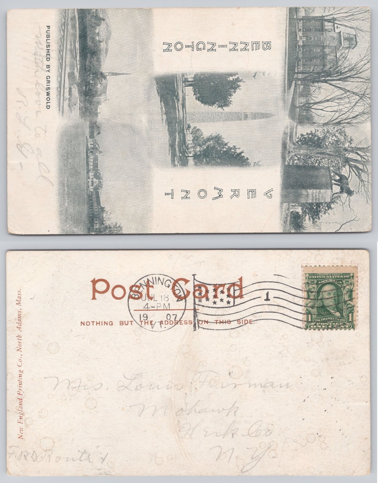 1907 Bennington Vermont Multi-View Postcard Bennington Battle Monument