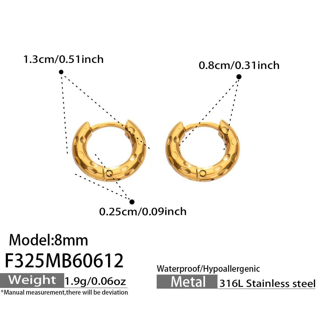 8/10/12mm Woman 18K Gold Plated Texture Polished Beaded Earring Huggie Hoop Drop