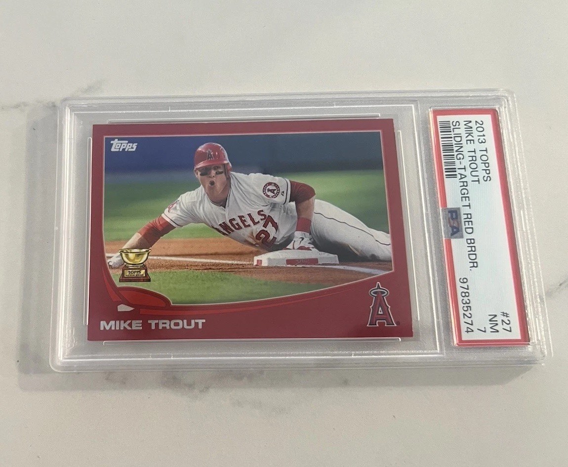 MIKE TROUT 2013 Topps Sliding Target Red Border Rookie Cup #27 PSA 7 Color Match MIKE TROUT 2013 Topps Sliding Target Red Border Rookie Cup #27 PSA 7 Color Match