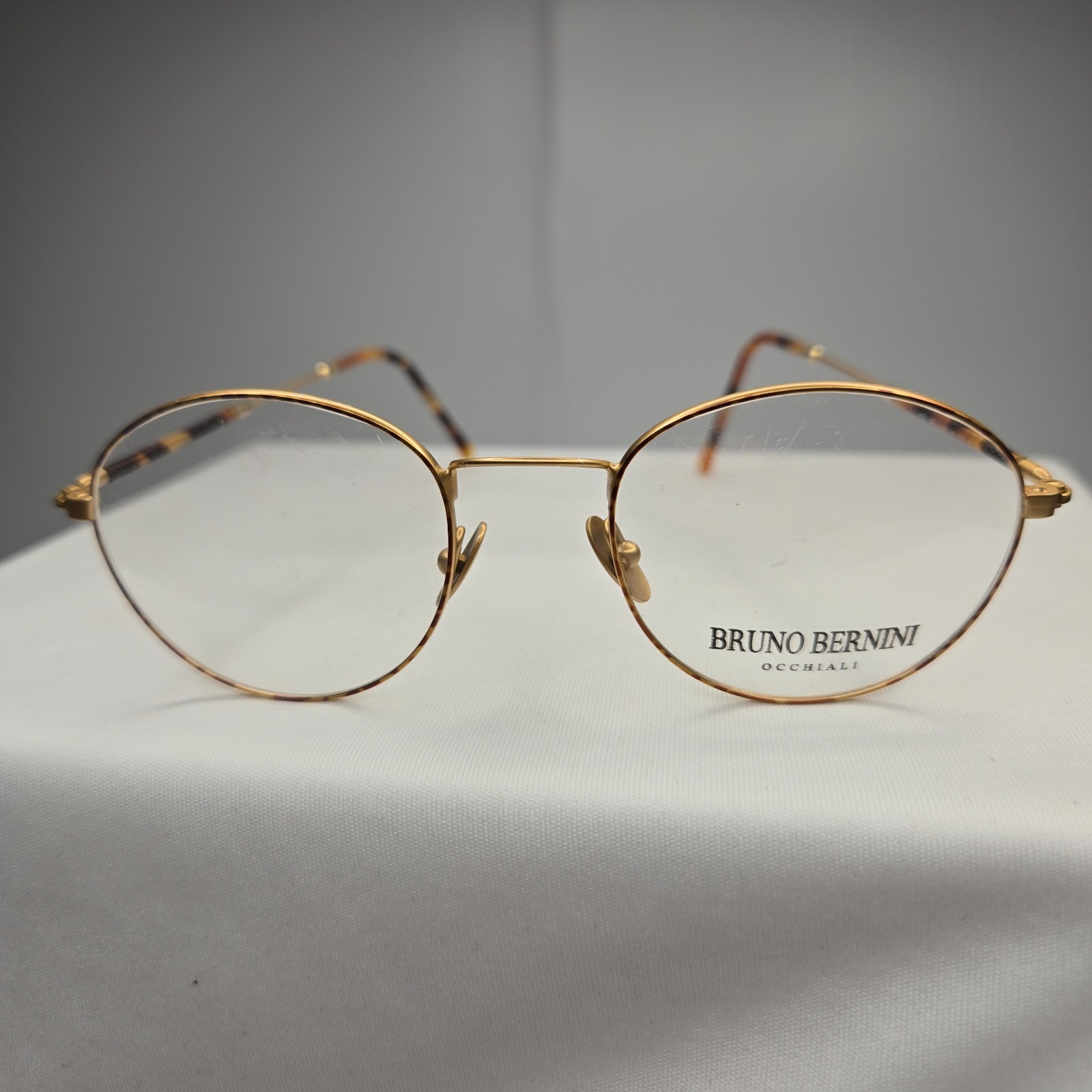 Vintage Bruno Bernini Occhiali A04 Round Eyeglasses Matte Gold Tortoise NOS Mint